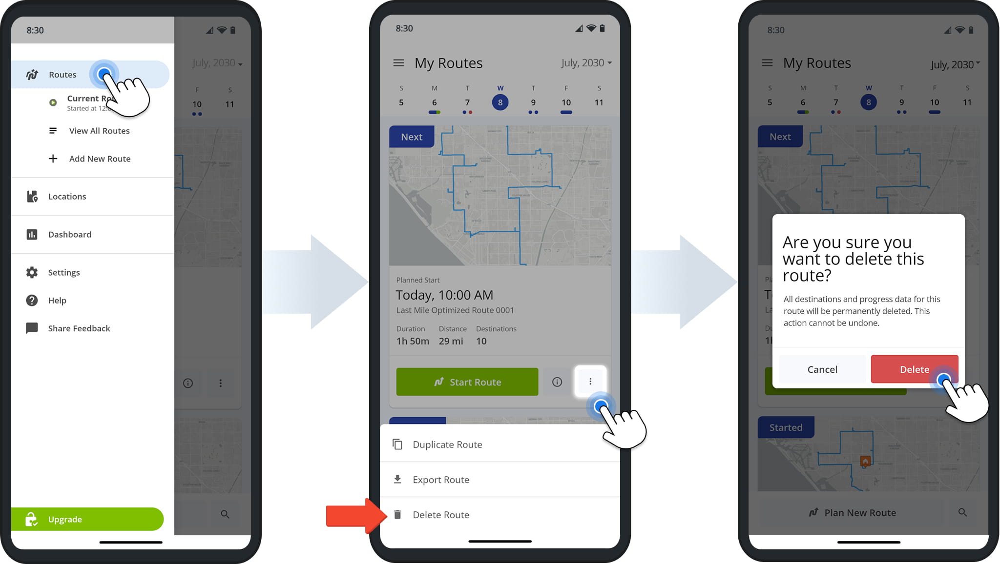 Click Delete Route to remove a route from Route4Me