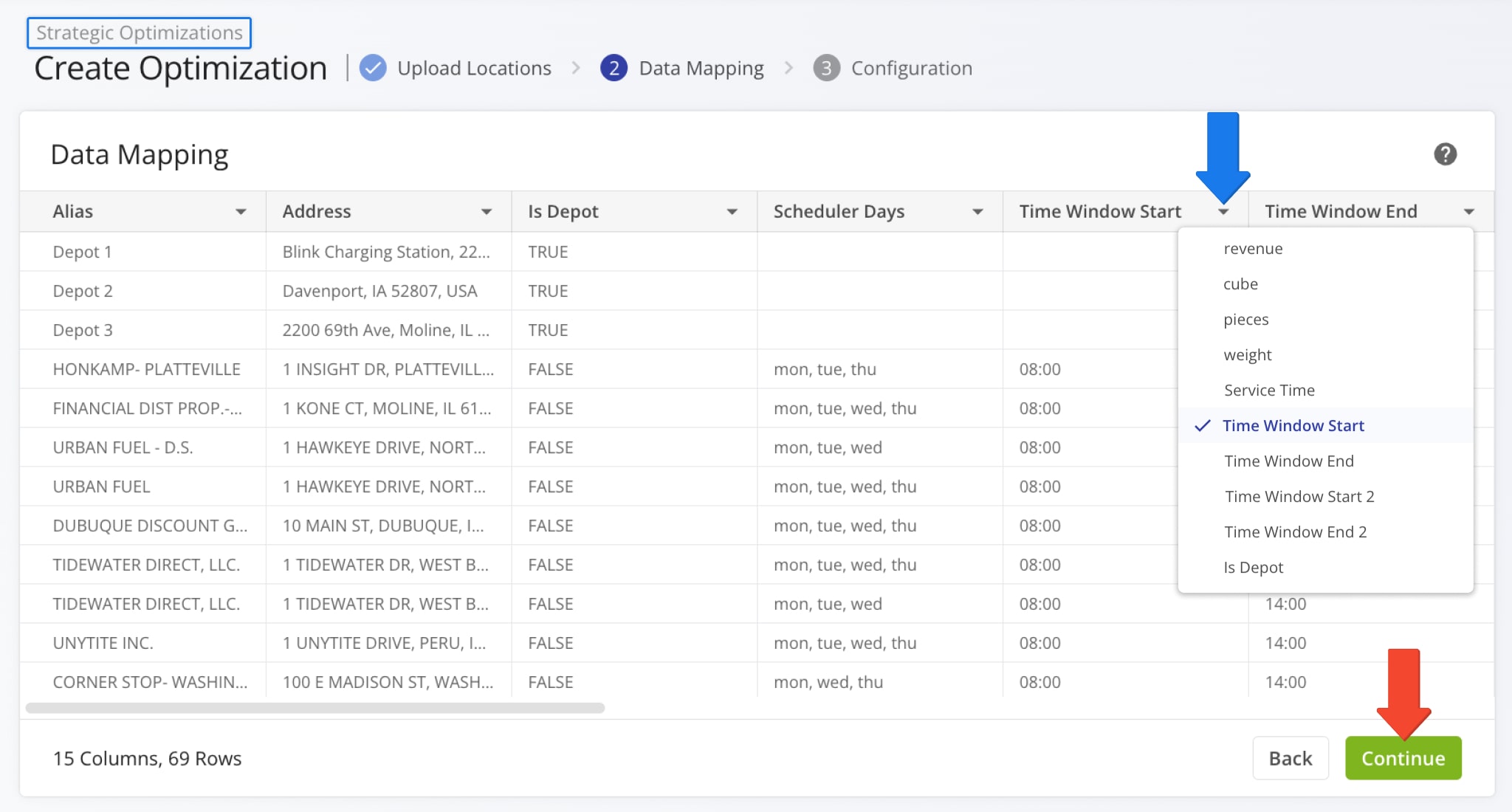 Route4Me's Strategic Planner automatically validates your data columns and map their associated details to the correct internal variables for optimization.