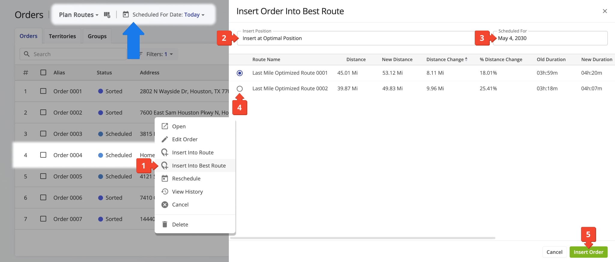 With Route4Me's enterprise order routing software, you can easily find the best possible route to insert an order into.