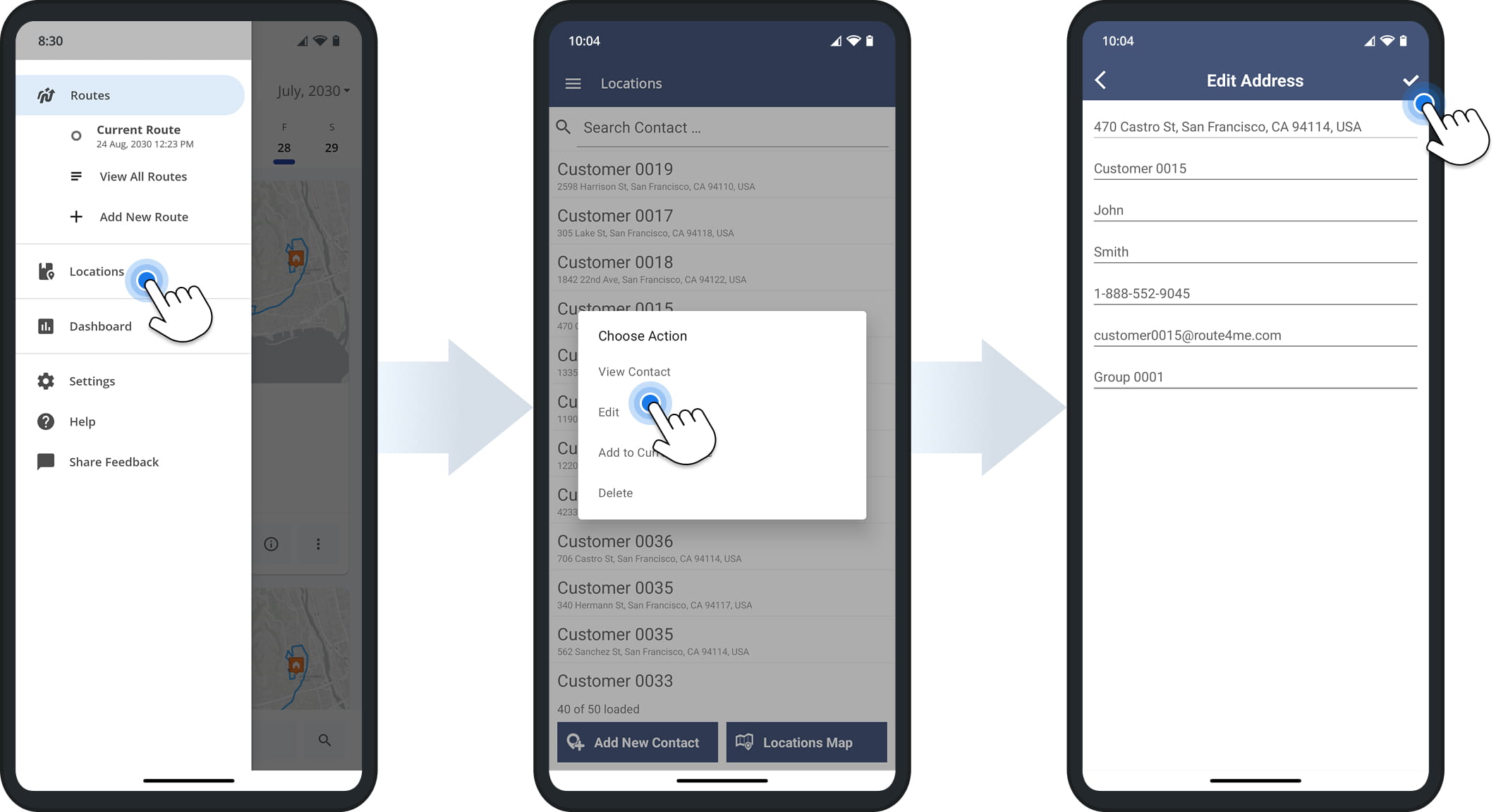Tap on an address in your mobile address book to view its details.
