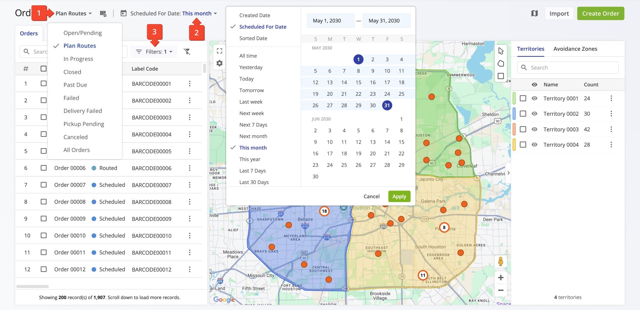 The Orders Map shows all orders according to your filters.
