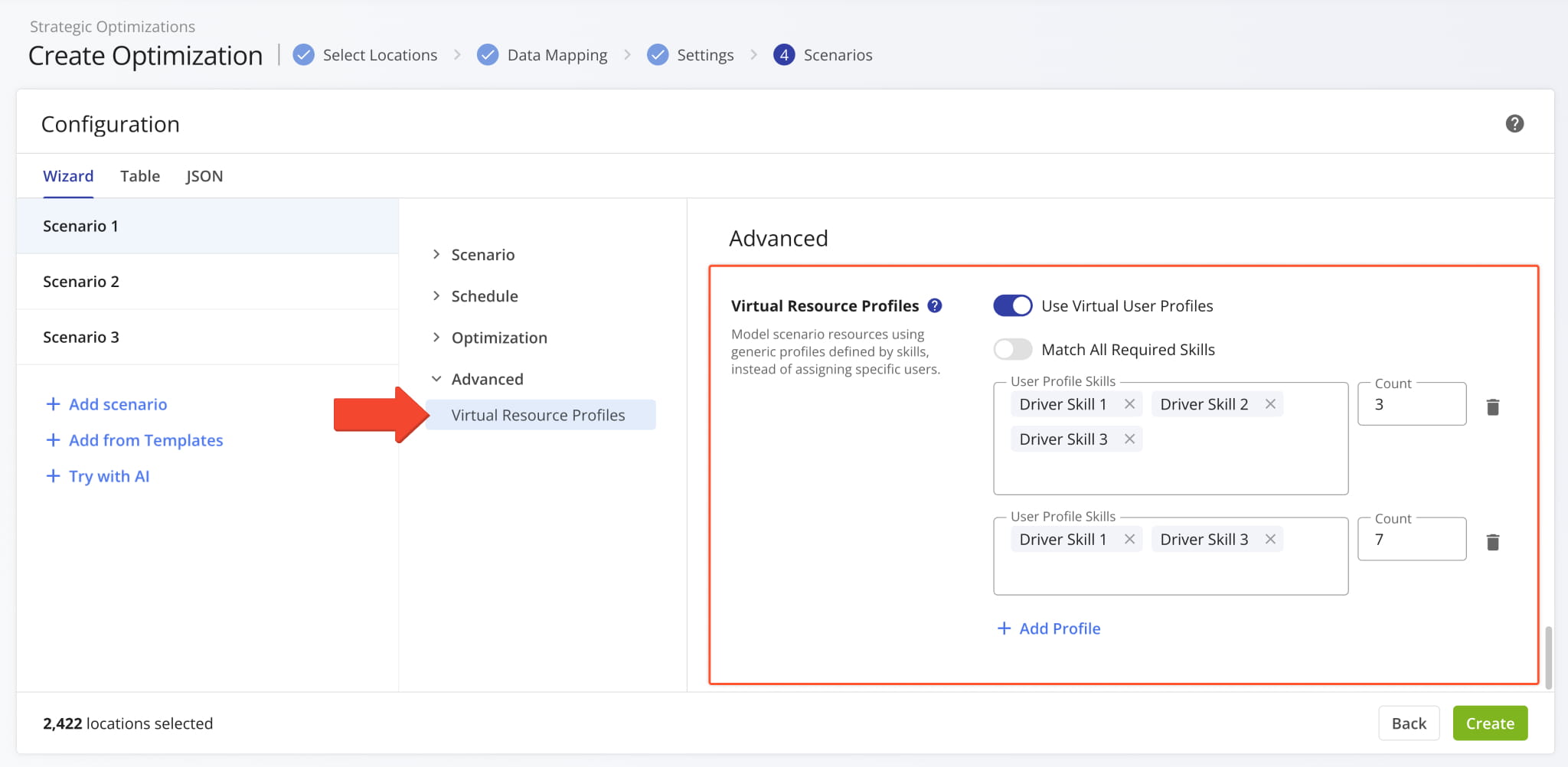 You can create virtual user profiles with Driver Skills to optimize strategic scenarios using skill groups instead of specific team member profiles.