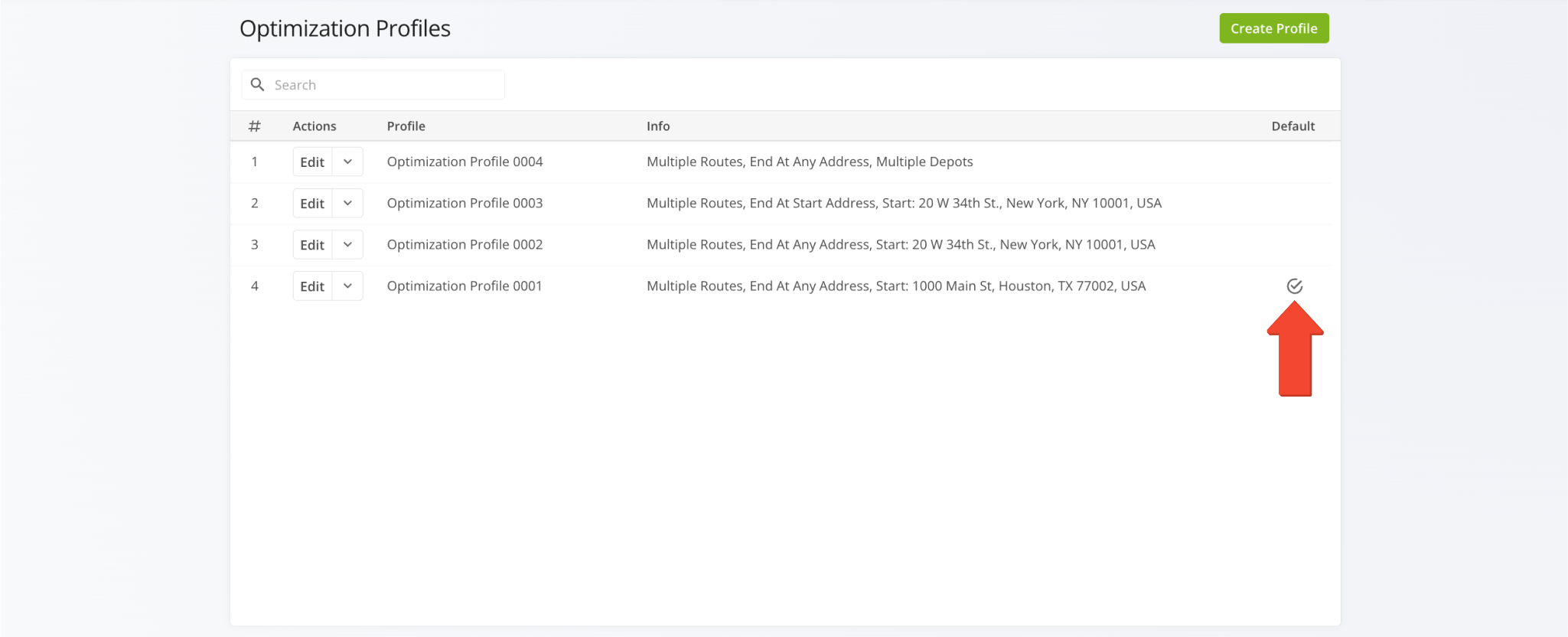 Create and set the default route optimization profile.