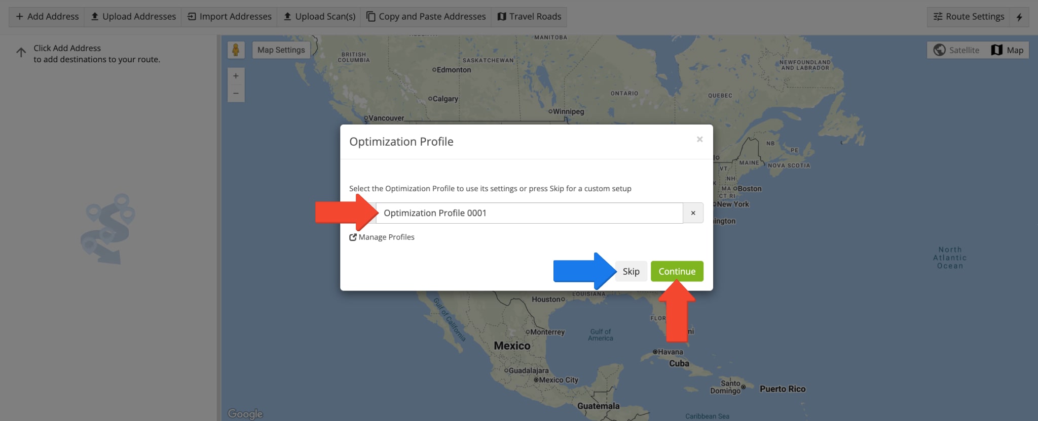 Select a route optimization profile when planning routes.