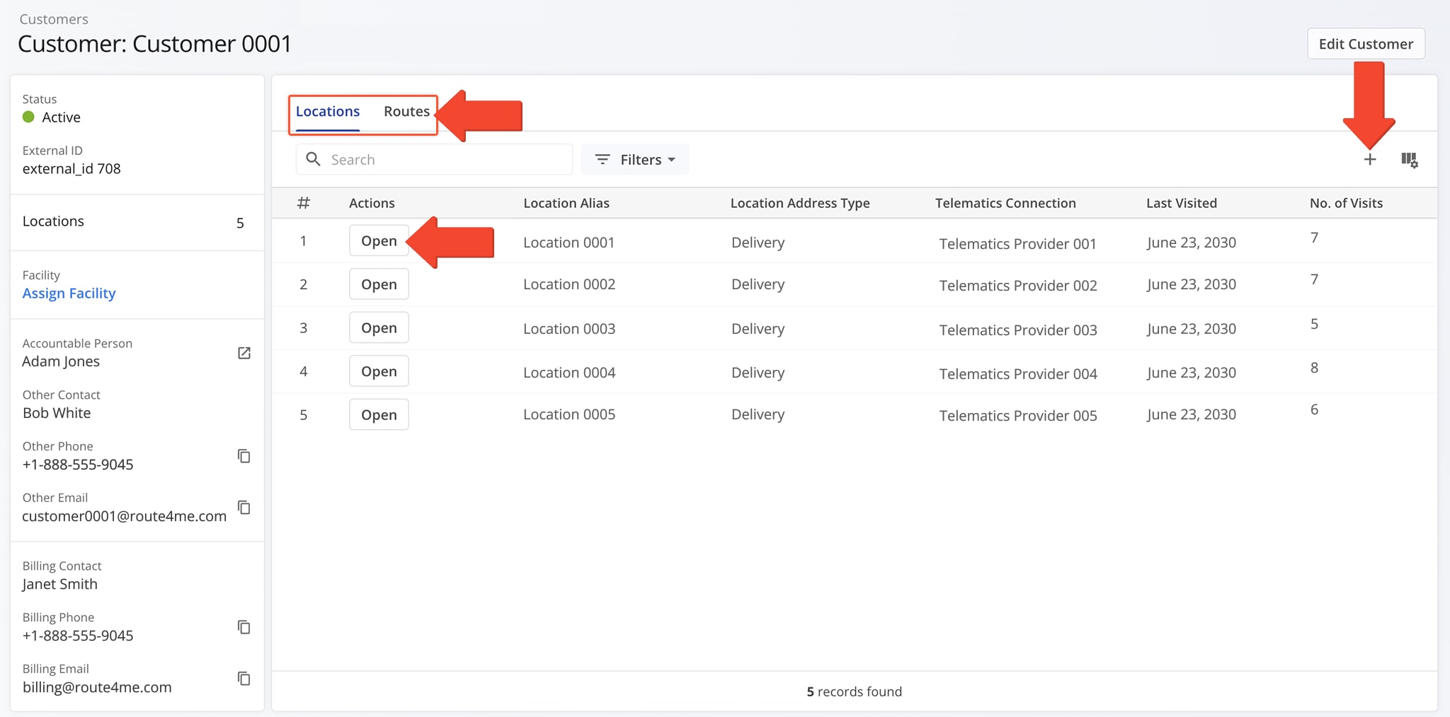 The Snapshot includes two data tabs, Locations and Routes, for viewing key customer activity.
