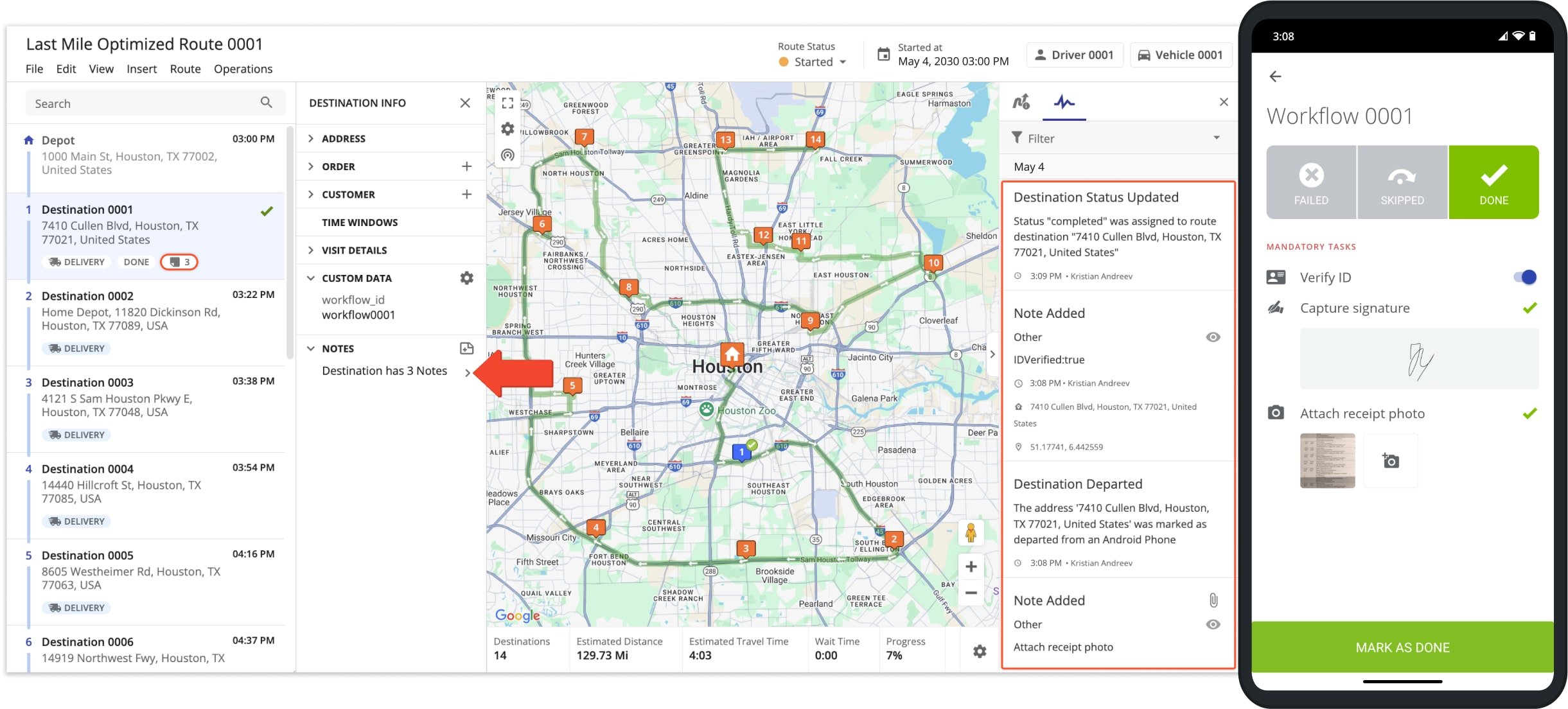 Route4Me's customizable Proof of Visit Workflows streamline how field team members collect customer data and POD based on your unique routing and business needs. You can create Workflows with custom optional and mandatory tasks for team members to complete at customer locations.