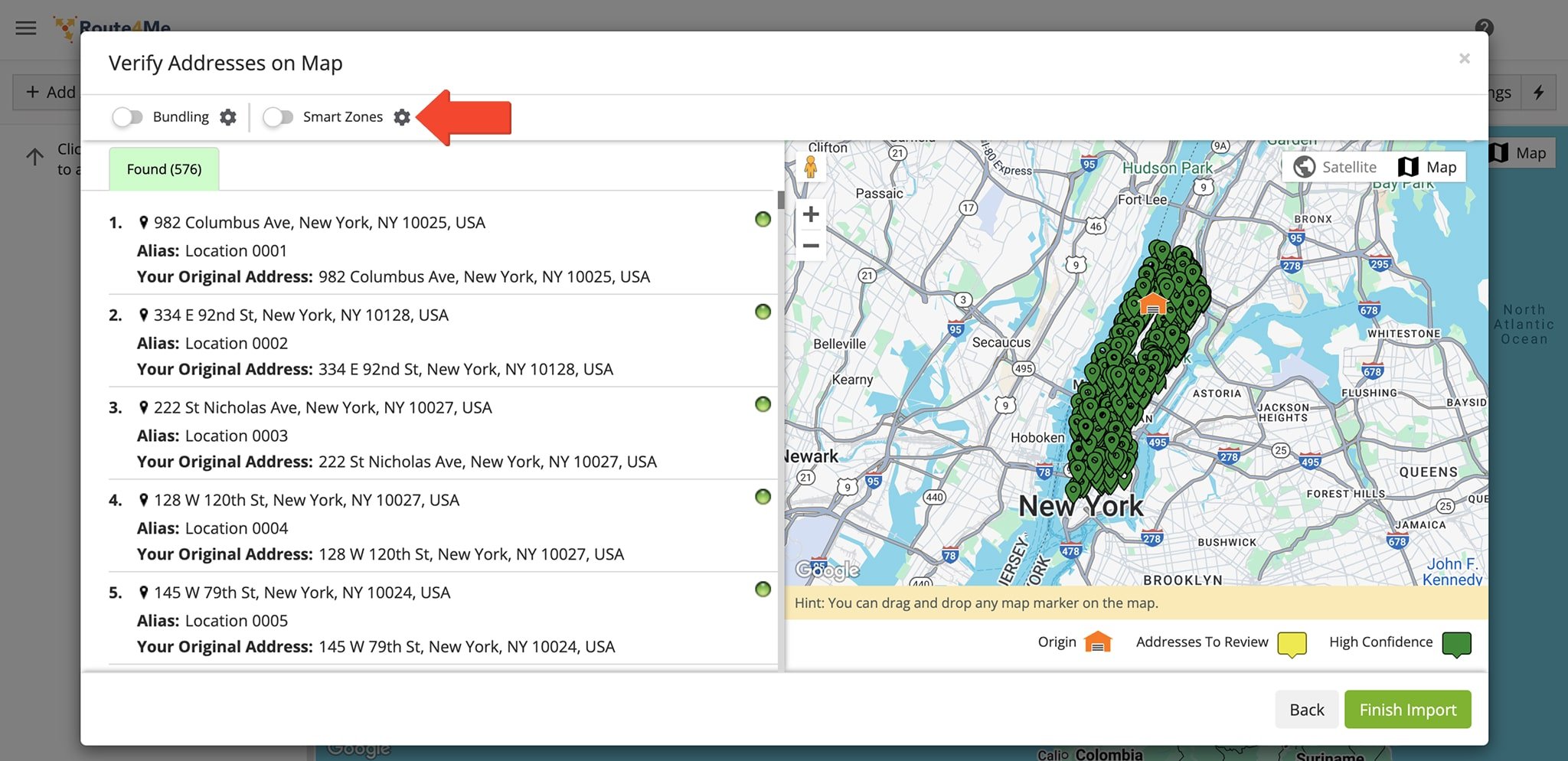 Enable Smart Zone route planning when verifying geocoded addresses on the map.