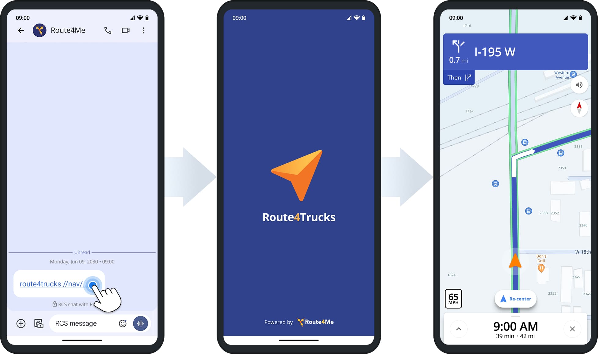 Route4Trucks deep link truck route navigation with custom road and vehicle parameters.