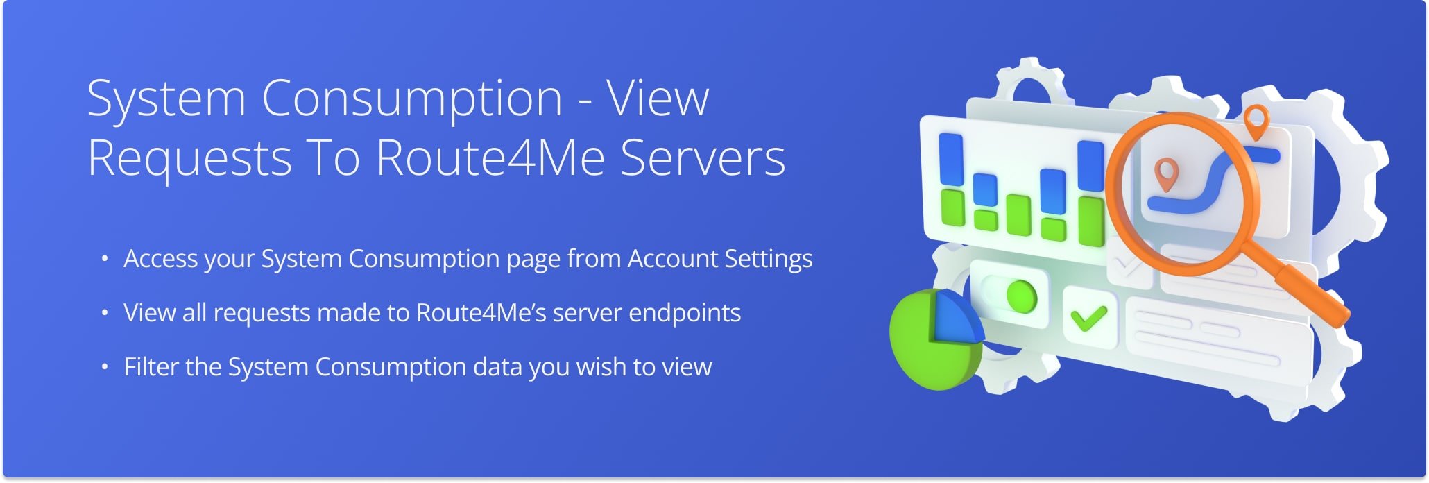 The System Consumption page displays a summary of requests made to Route4Me's server endpoints.