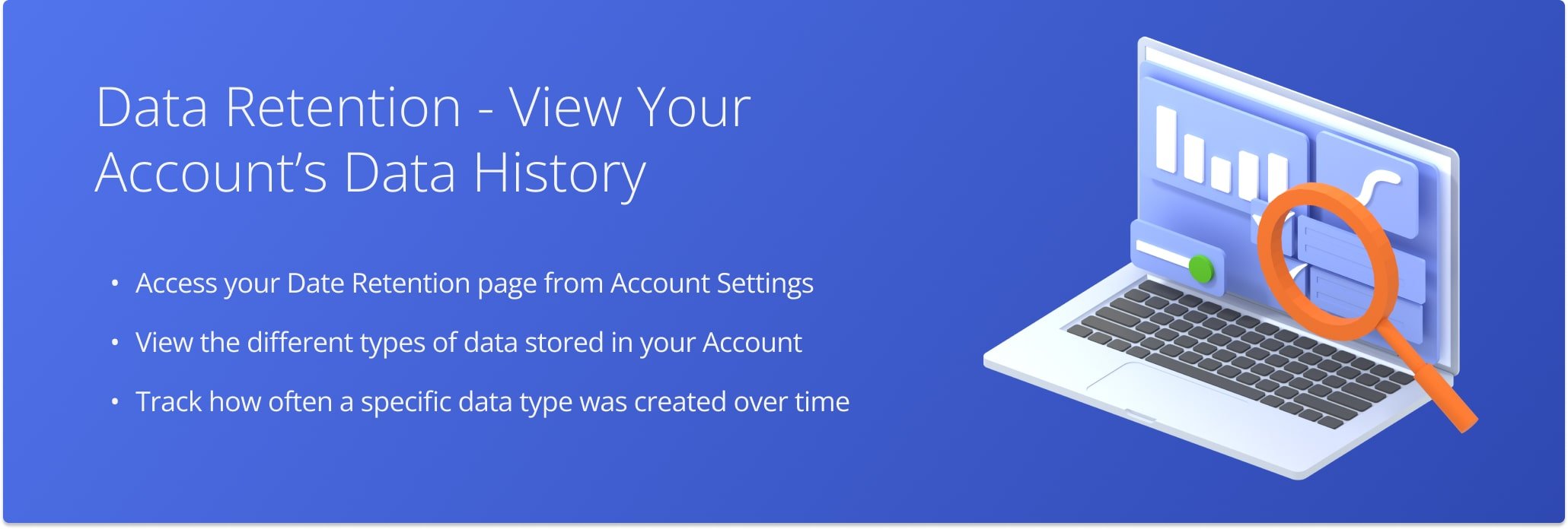 Route4Me Data Retention page displays stored data types, retention periods, and usage over time.