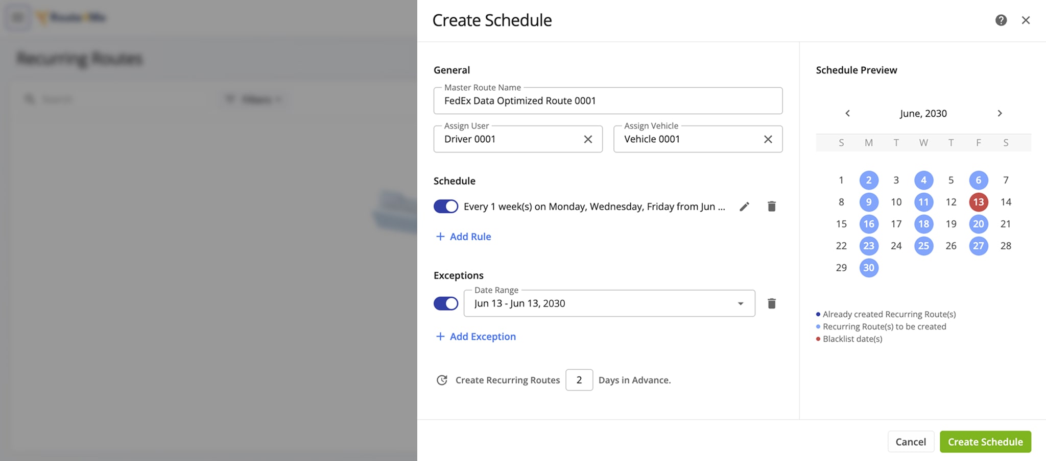 If you need to schedule delivery for repeat orders and visit customers using a recurring schedule based on your FedEx customer data, you can use Route4Me Recurring Routing.