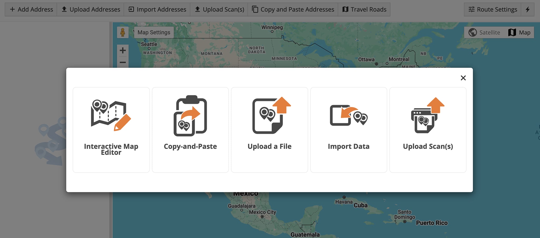 Select address import method for Smart Zone Route optimization.