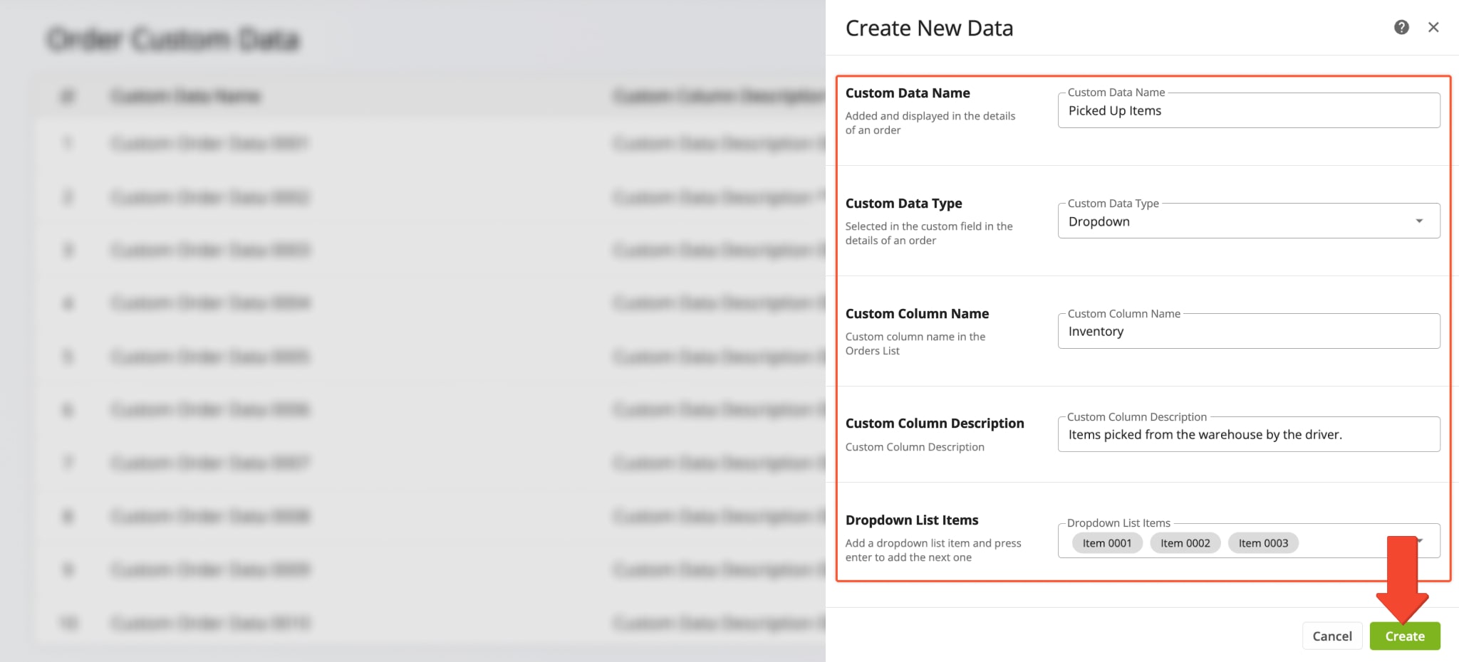 Create a dropdown for Custom Order Data to pick one of multiple user-defined values to this status for your orders.