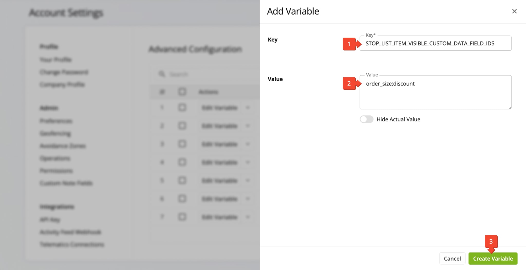 The STOP_LIST_ITEM_VISIBLE_CUSTOM_DATA_FIELD_IDS configuration enables you to add Custom Data fields to the destination view on the mobile app.