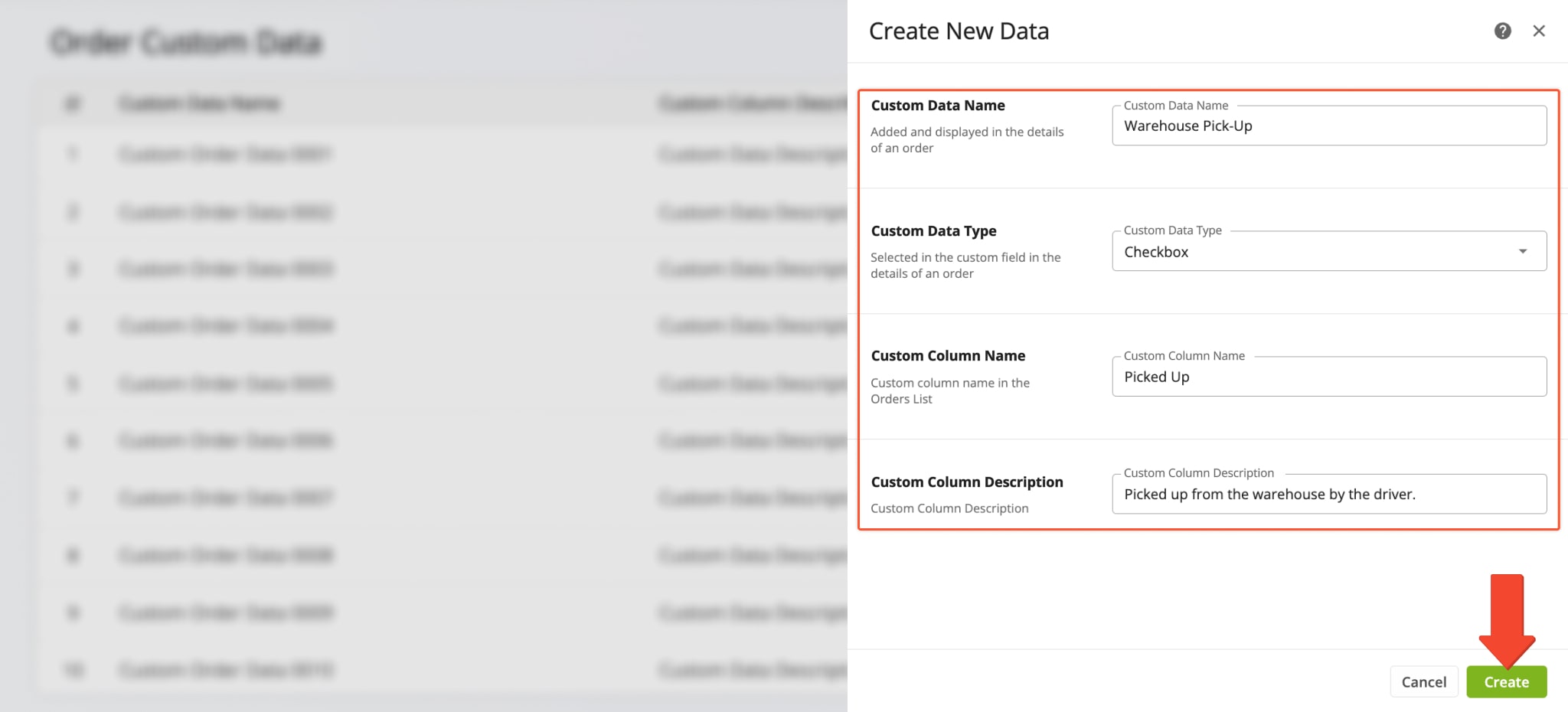 Add checkbox Order Custom Data to enable toggling a custom status for your orders.