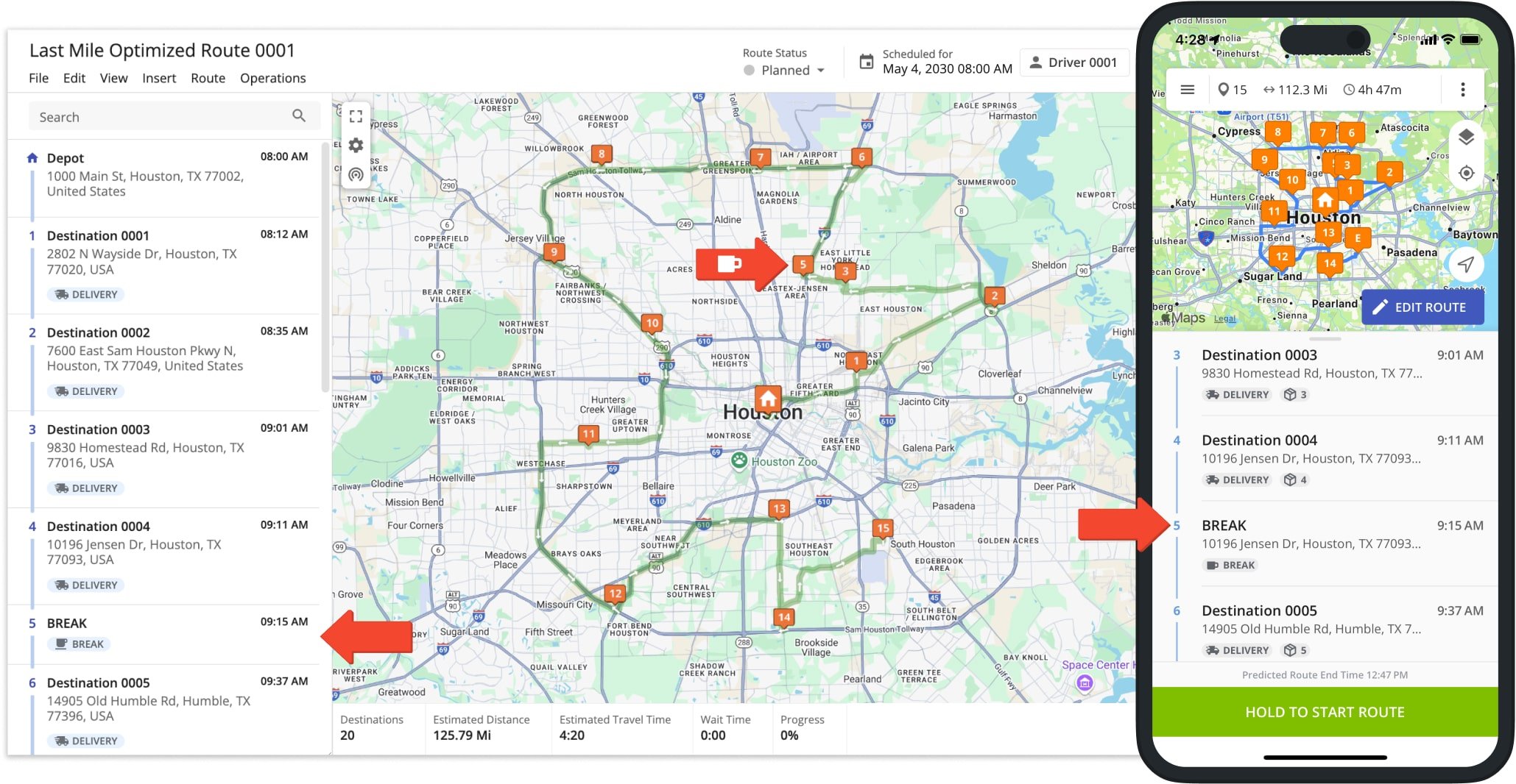 With Route4Me's Hours of Service Driver Breaks, you can easily insert breaks into your optimized final mile routes to reduce driver fatigue, add truck stops, follow local, state, and HOS regulations, and maintain DOT compliance.