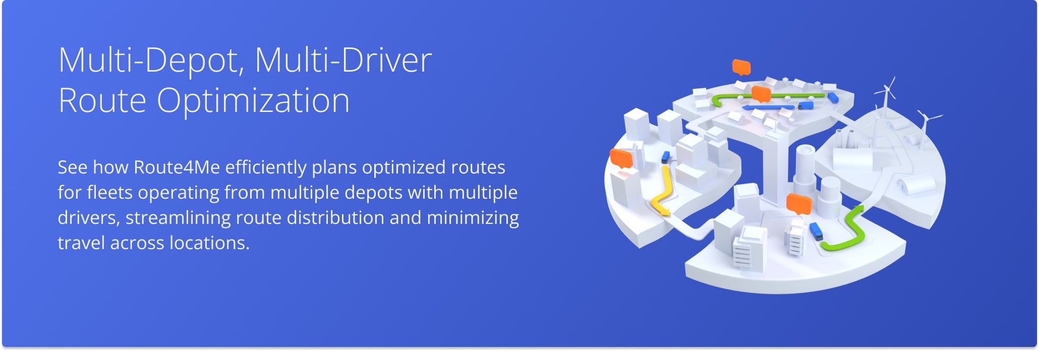 Route4Me simulation of optimized routes for fleets operating from multiple depots with multiple drivers.