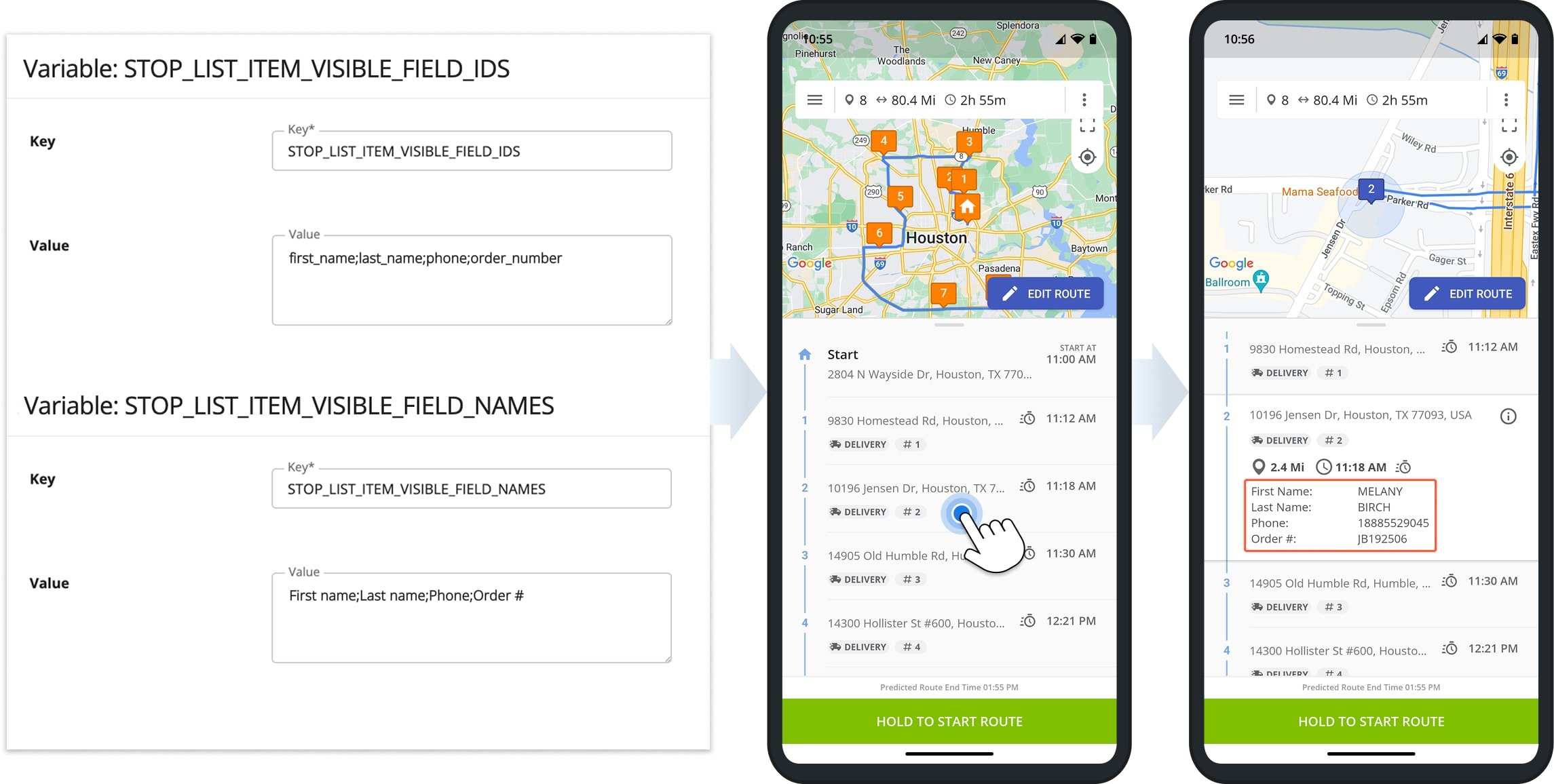 Once you've added your preferred destination details to the Advanced Configurations described above, they become instantly available Route4Me's Android Route App.