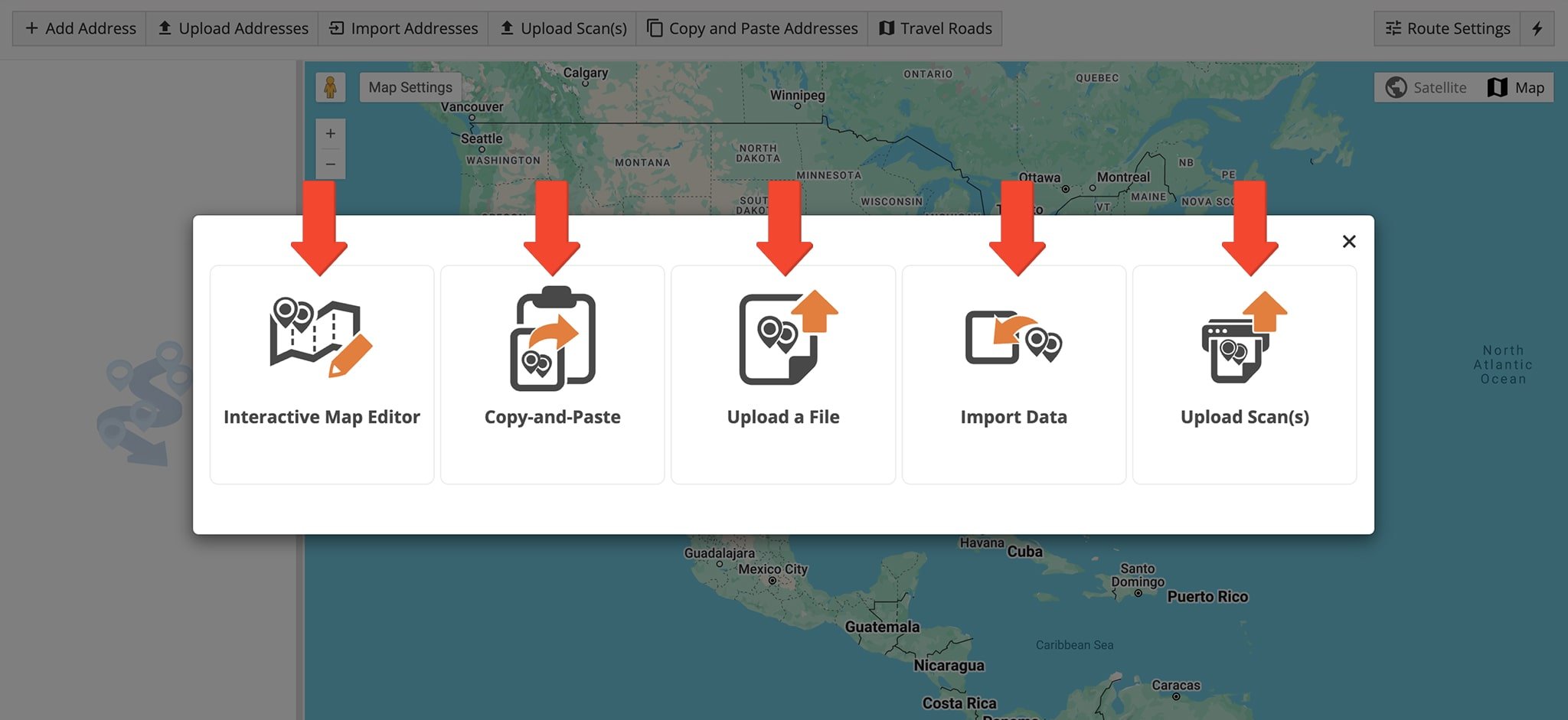 To plan a route, go to Routes, click 'Plan New Route,' and choose an address entry method.