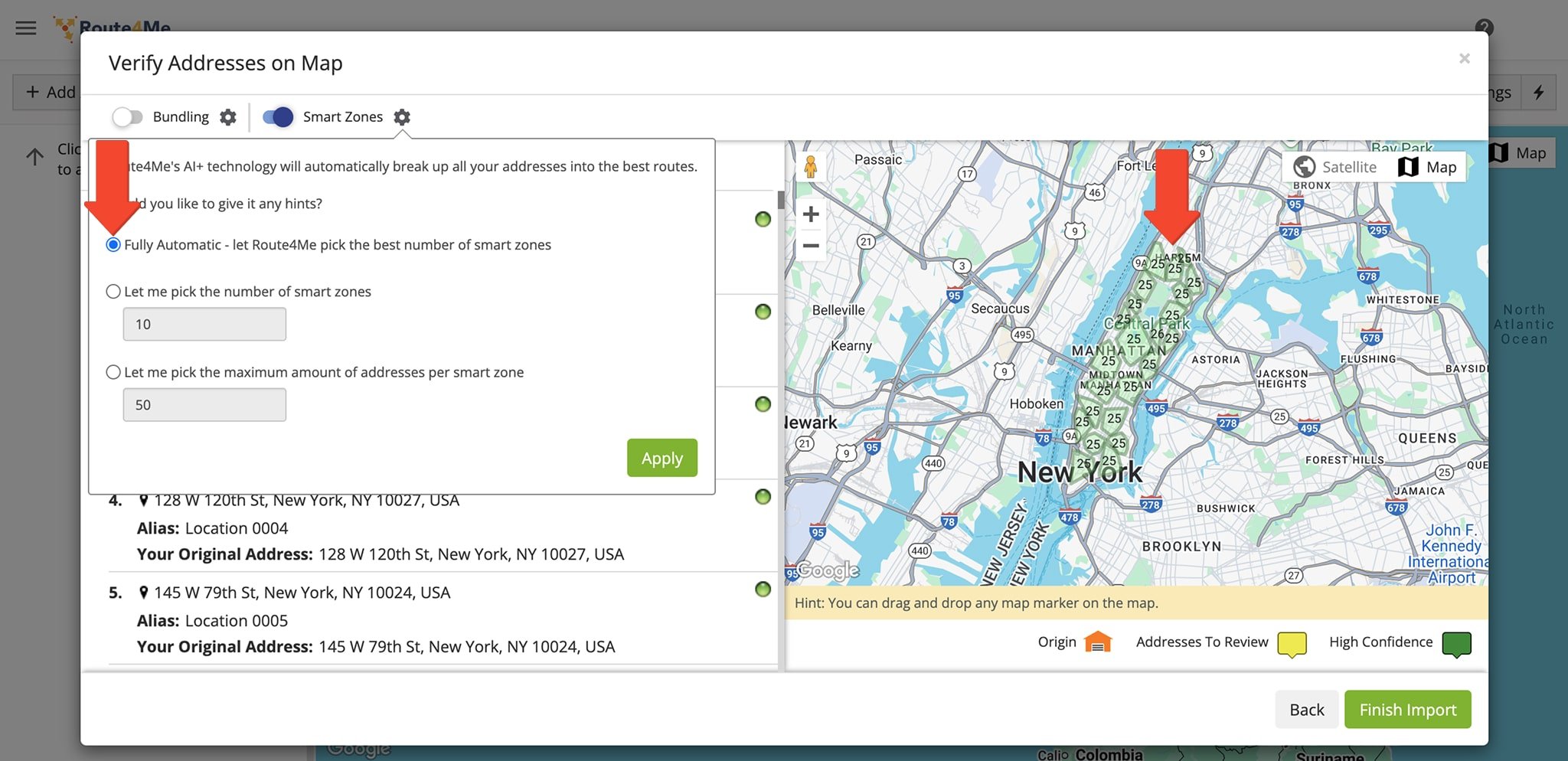 Fully Automatic Smart Zones - let Route4Me pick the best number of Address clusters.