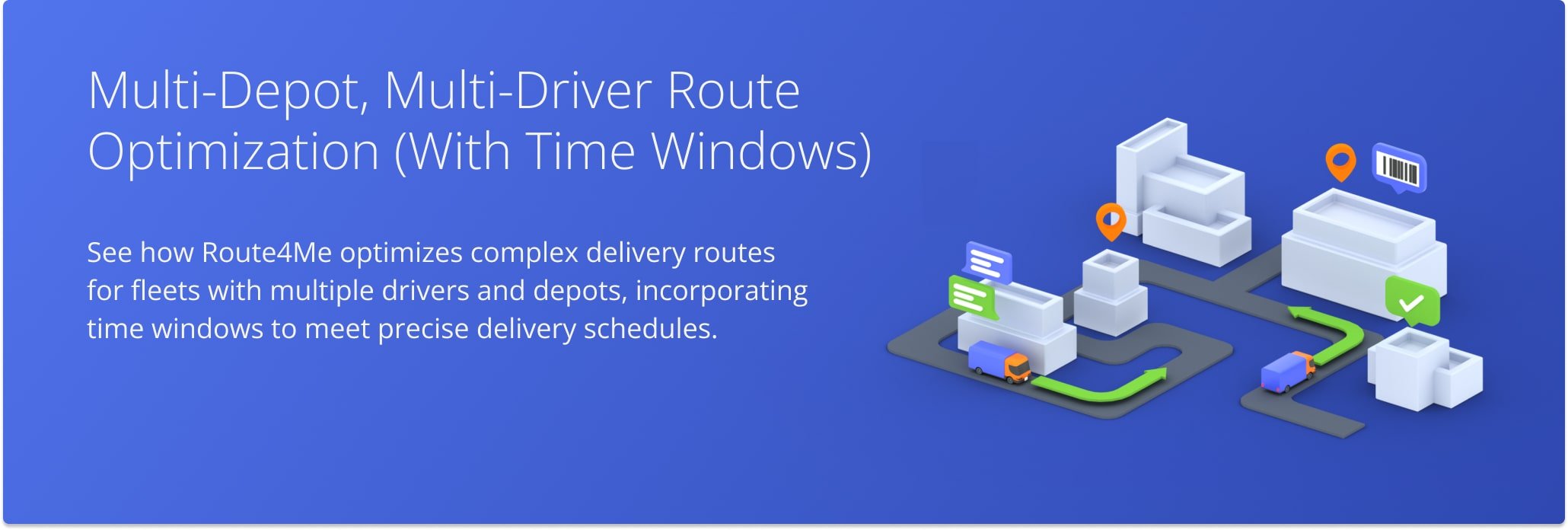 Route4Me simulation of complex delivery route with multiple drivers and depots, incorporating time windows.