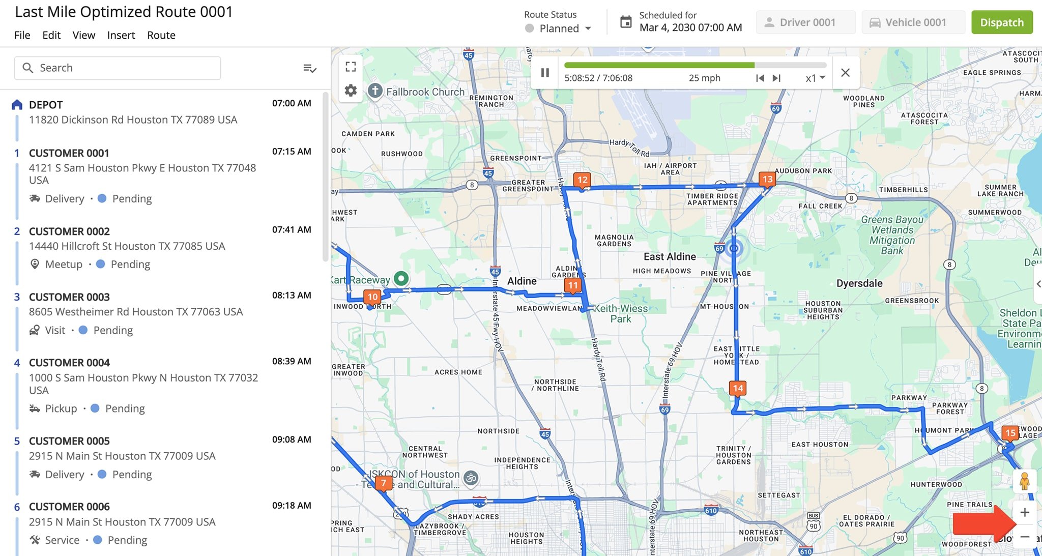 Use the zoom options in the bottom right corner to focus on specific parts of the simulation or adjust the map’s appearance.