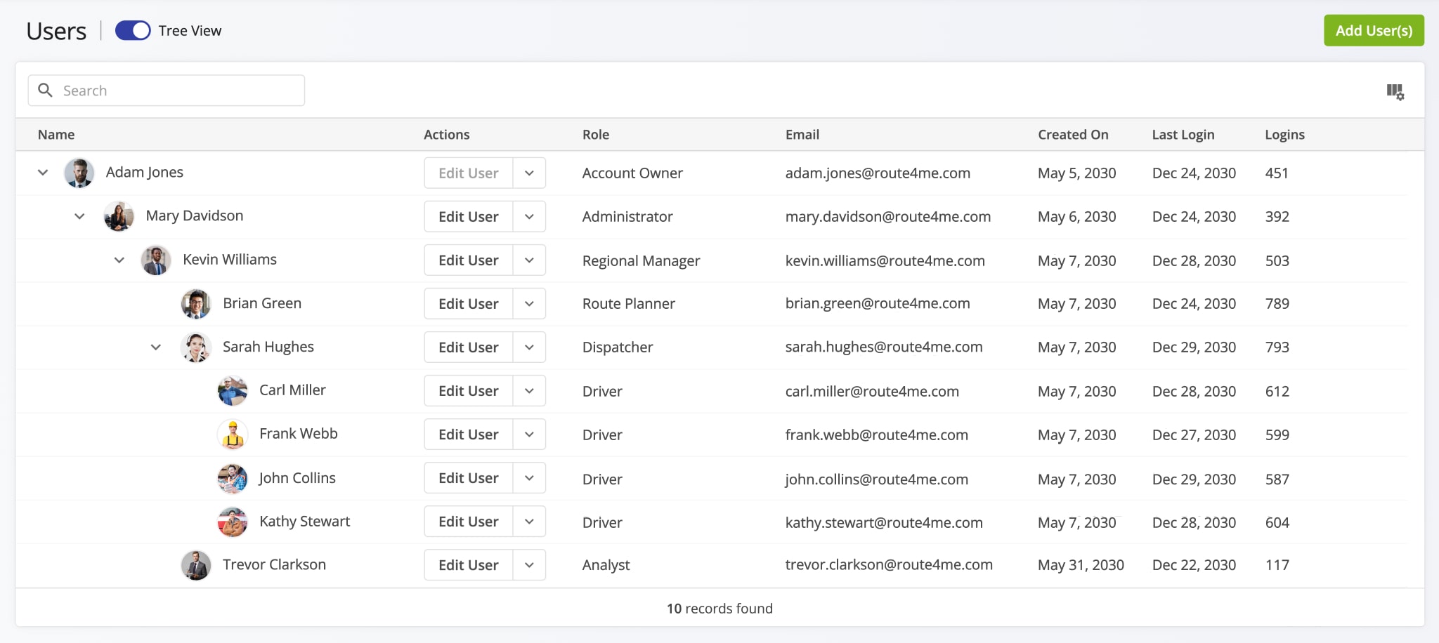 The Assignment Dashboard automatically updates to display new routes, users, or team members.