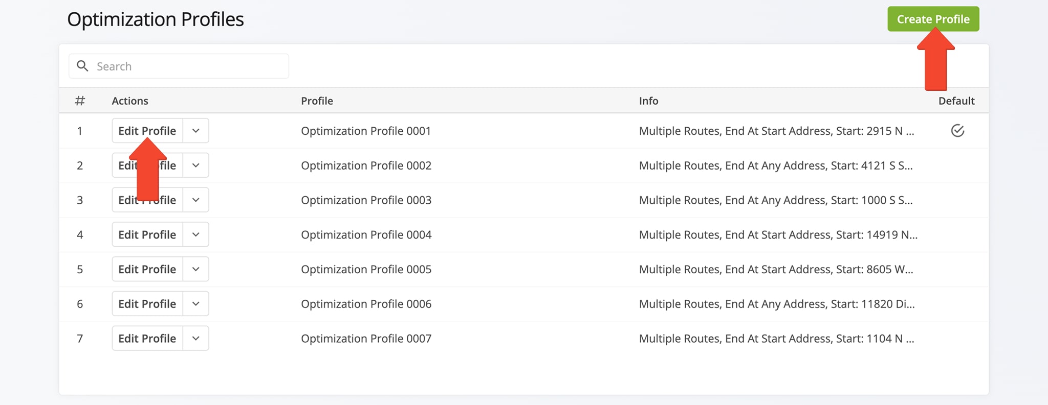 Click 'Create Profile' to create a new Optimization Profile or click 'Edit Profile' to modify an existing one.