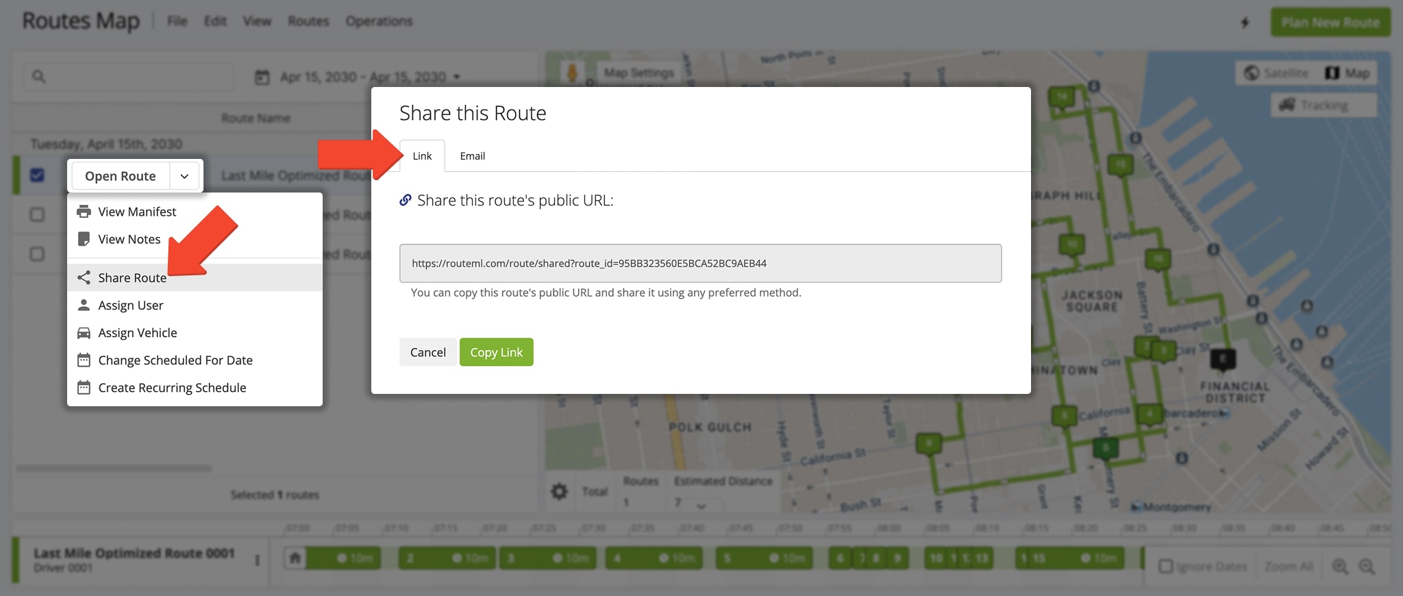In the Routes Map, select 'Share Route' and email the link to recipients.