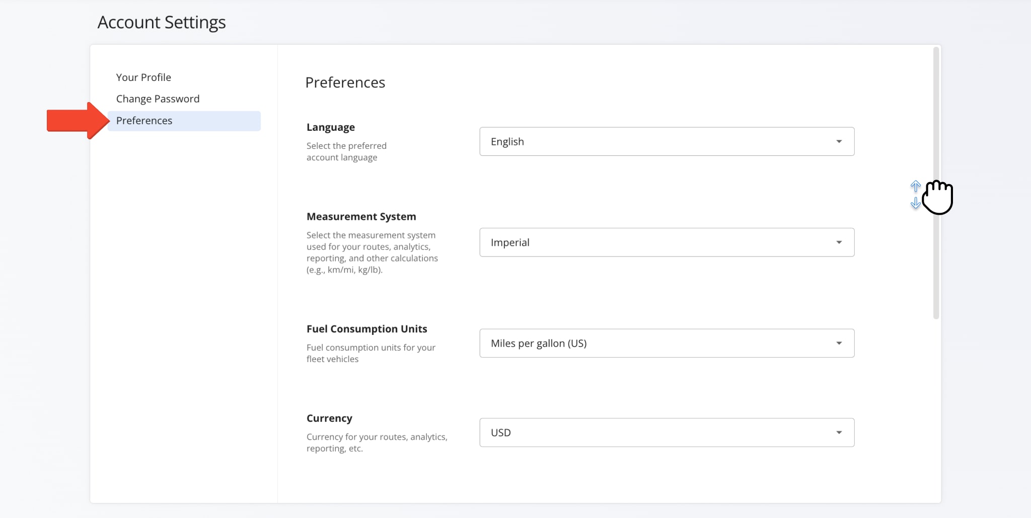 Adjust a variety of settings including your account language, measurement units, timezone, etc.