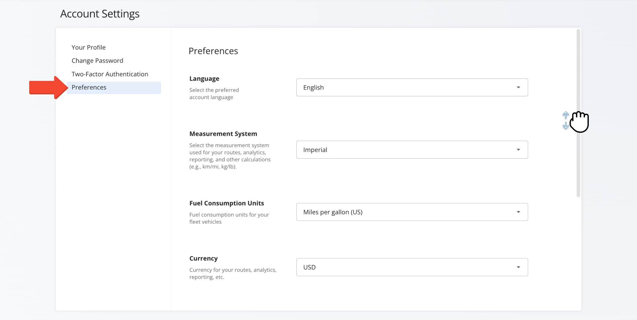 Adjust a variety of settings including your account language, measurement units, timezone, etc.