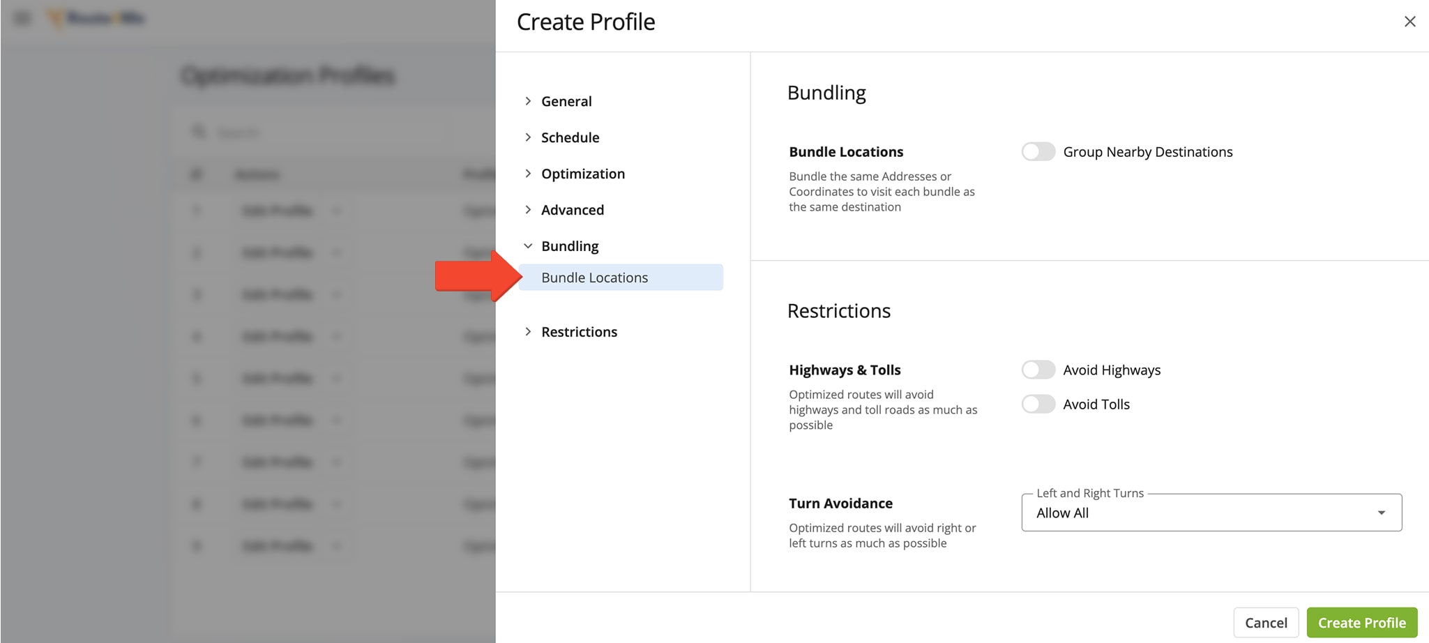 From the Optimization Profiles settings, you can enable bundling by selecting 'Bundle Locations'.