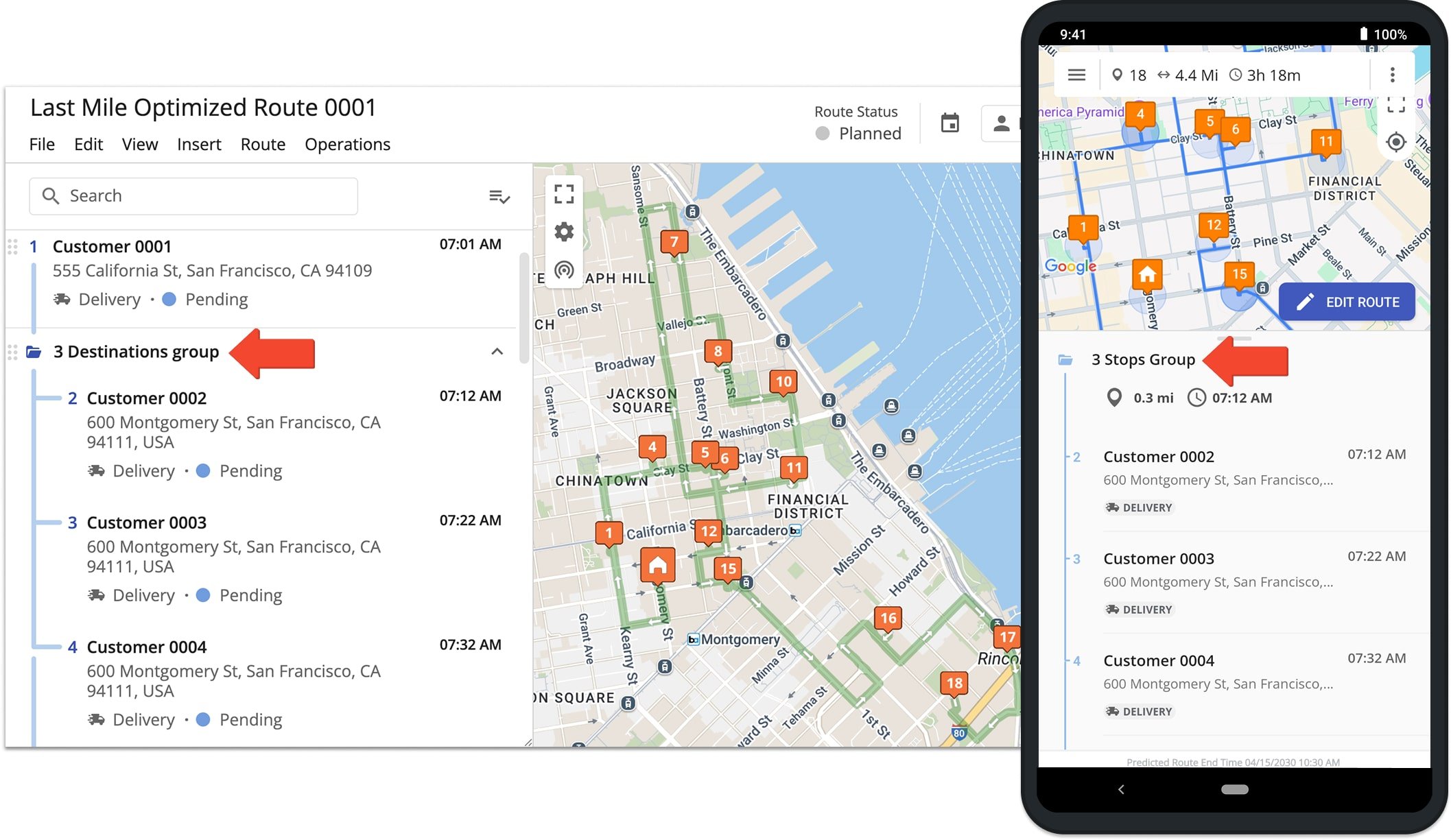 Separating destinations in Stops Groups lets you attach media and notes to each stop. 