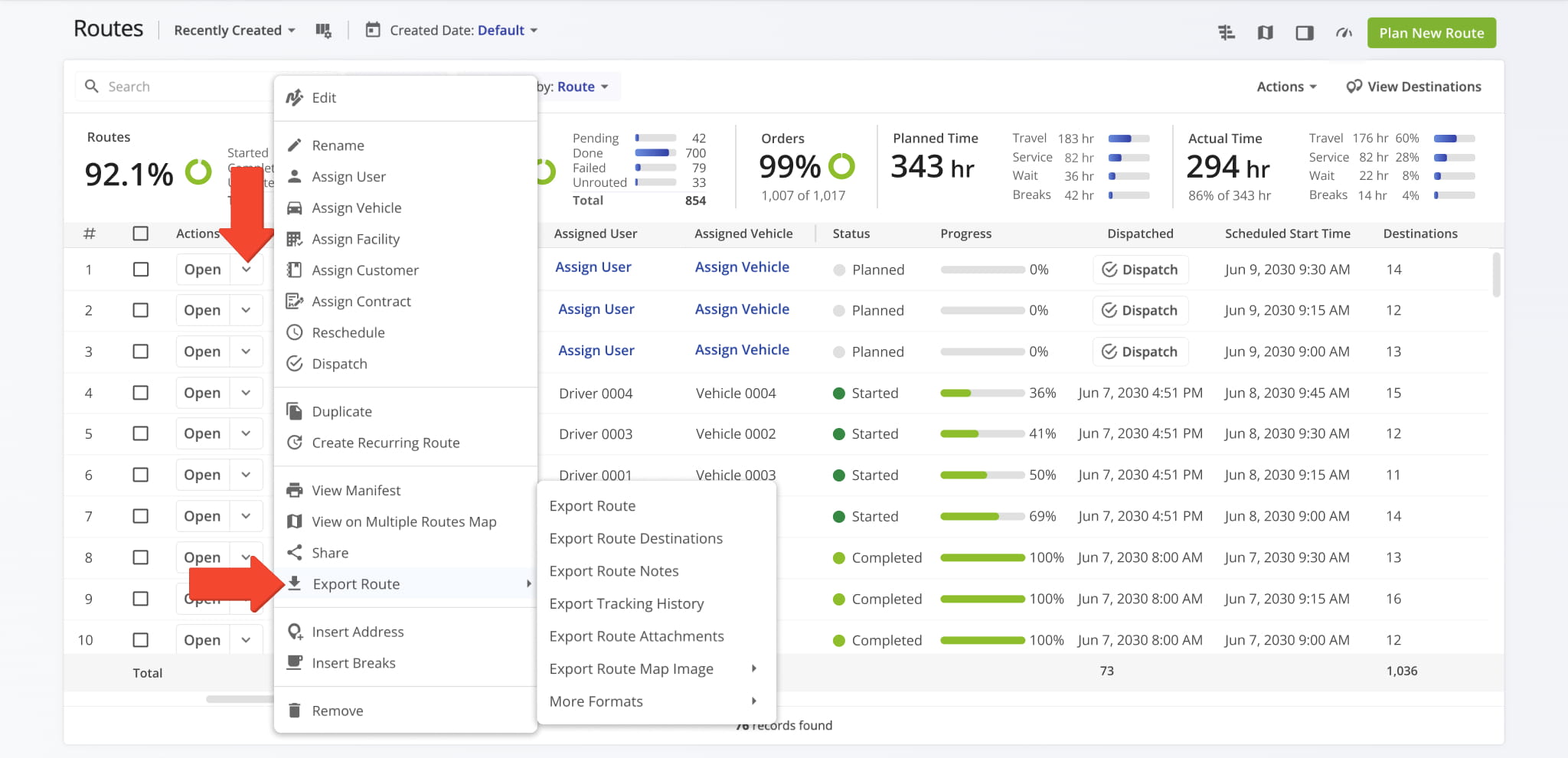 Export a route from the Route4Me Routes List.