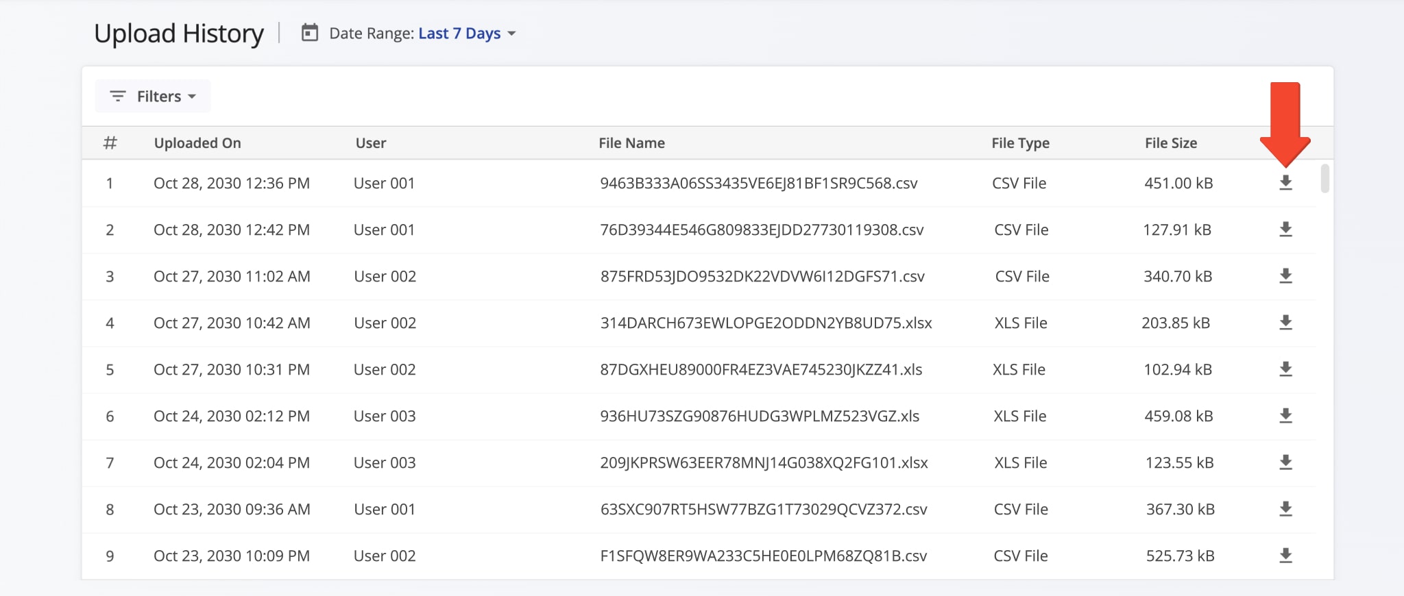 To download a particular file from the list, click on the Download button next to this file.