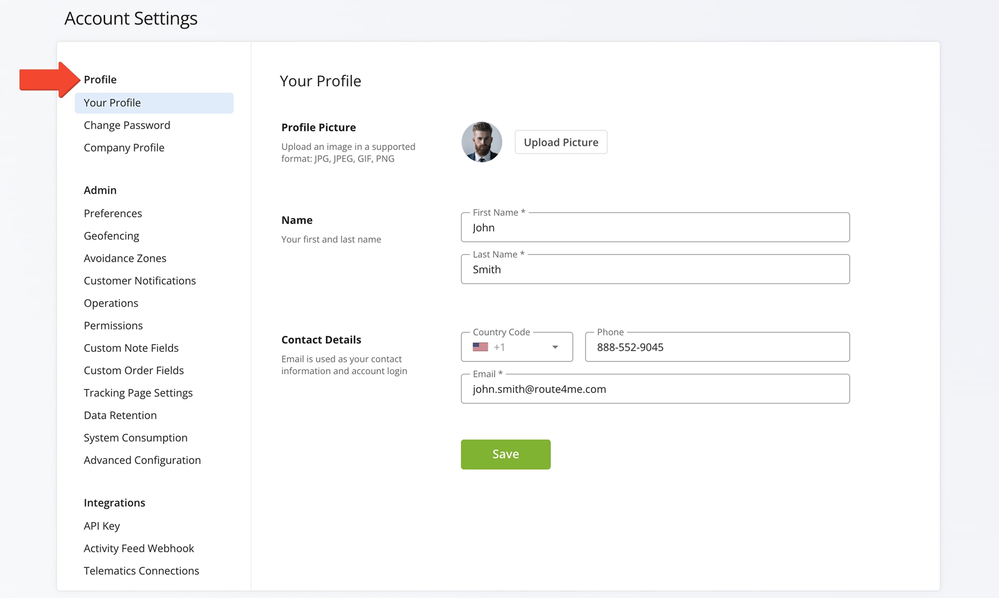 From the Profile section, update personal details, change password, and edit company information.