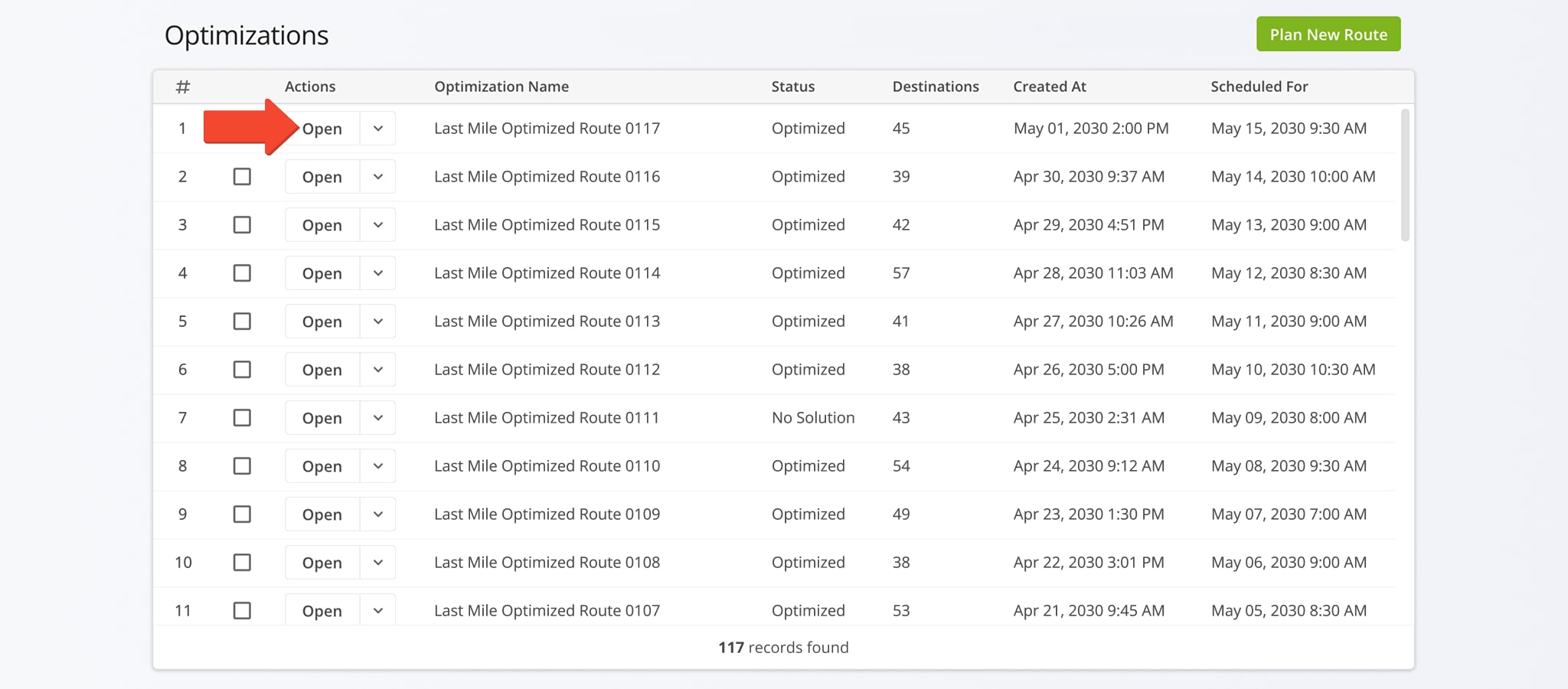 Navigate to the Optimizations page to access and open Optimization Snapshots.