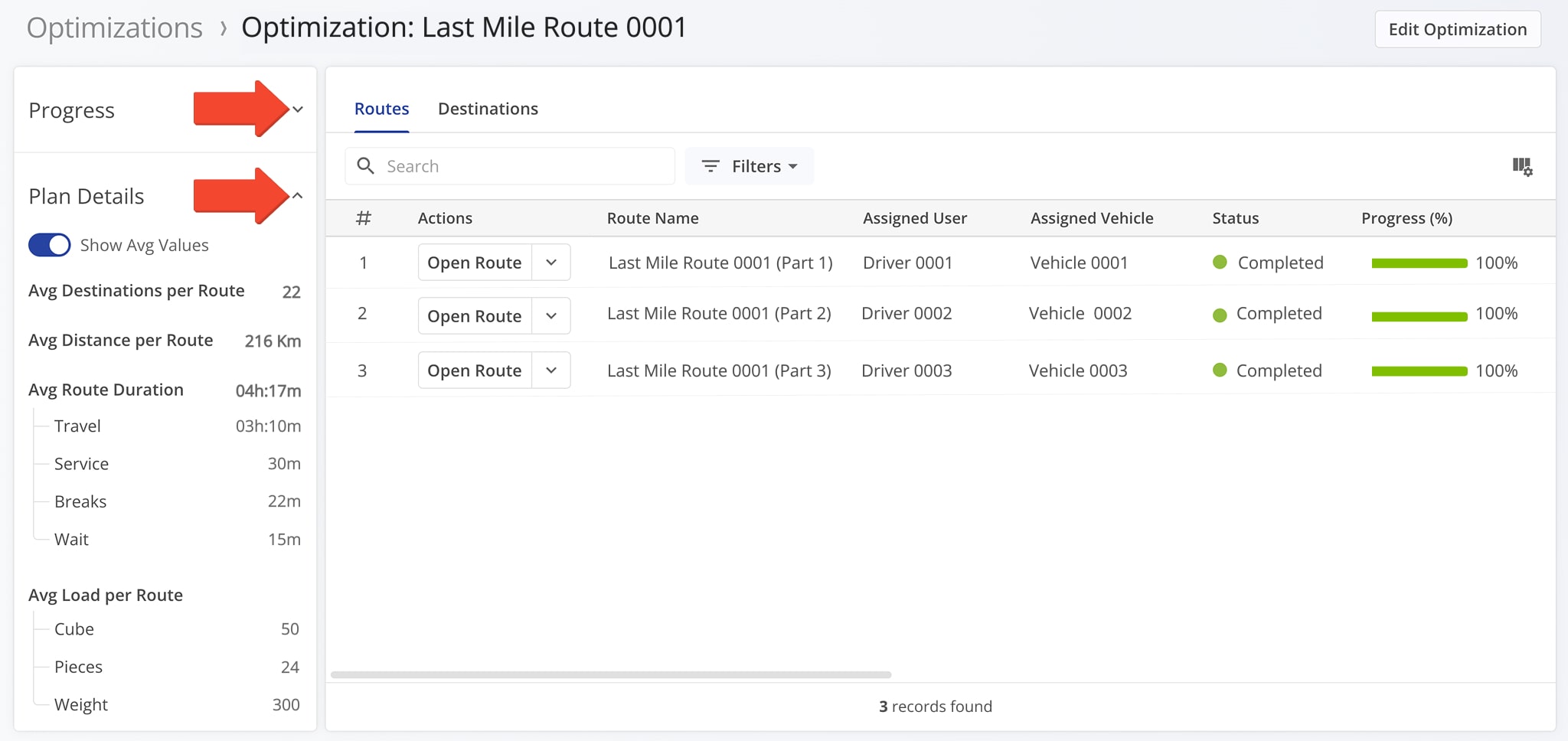 Access the Snapshot Information Panel to review a summary of route details.