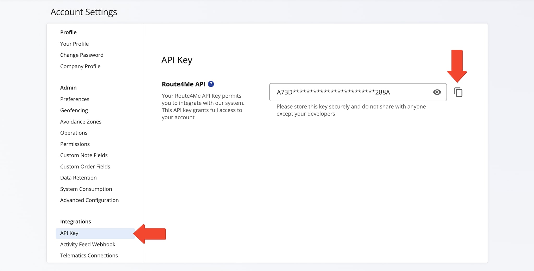 Access and copy your Route4Me Account API Key to access flexible, automated route planning and optimization solutions designed for last mile and logistics-intense enterprise businesses. 