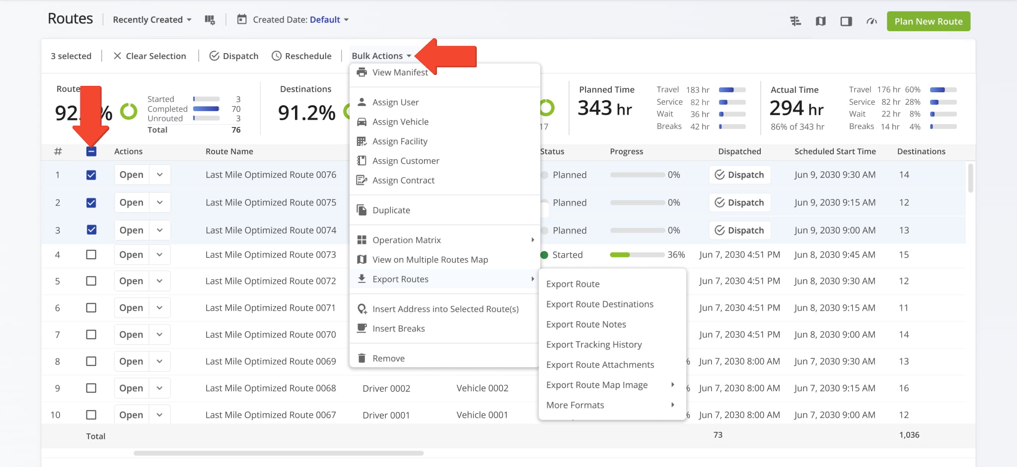 Export multiple routes from Route4Me Routes List.