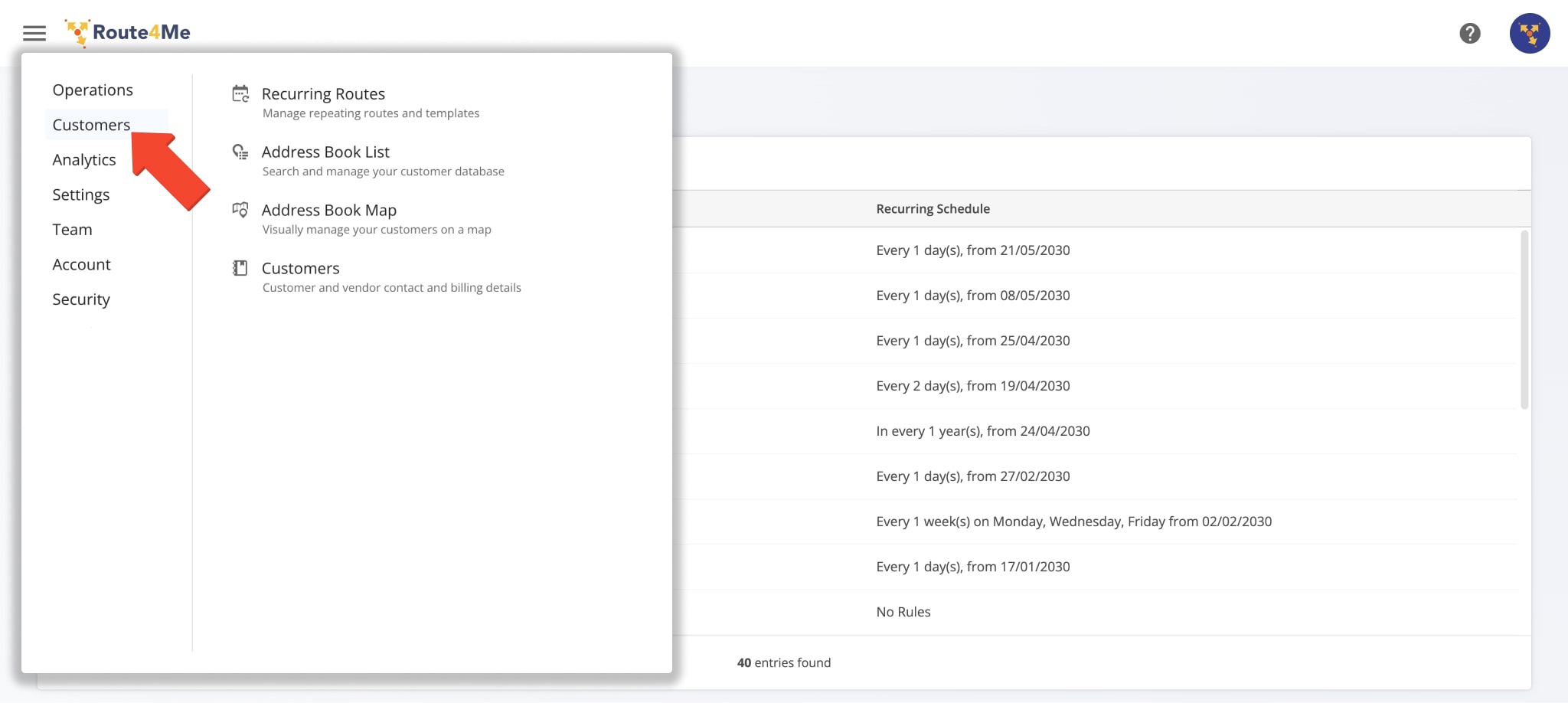 Store millions of customer addresses in your Address Book List, view them on the interactive Address Book Map, and plan recurring routes using Master Route templates.