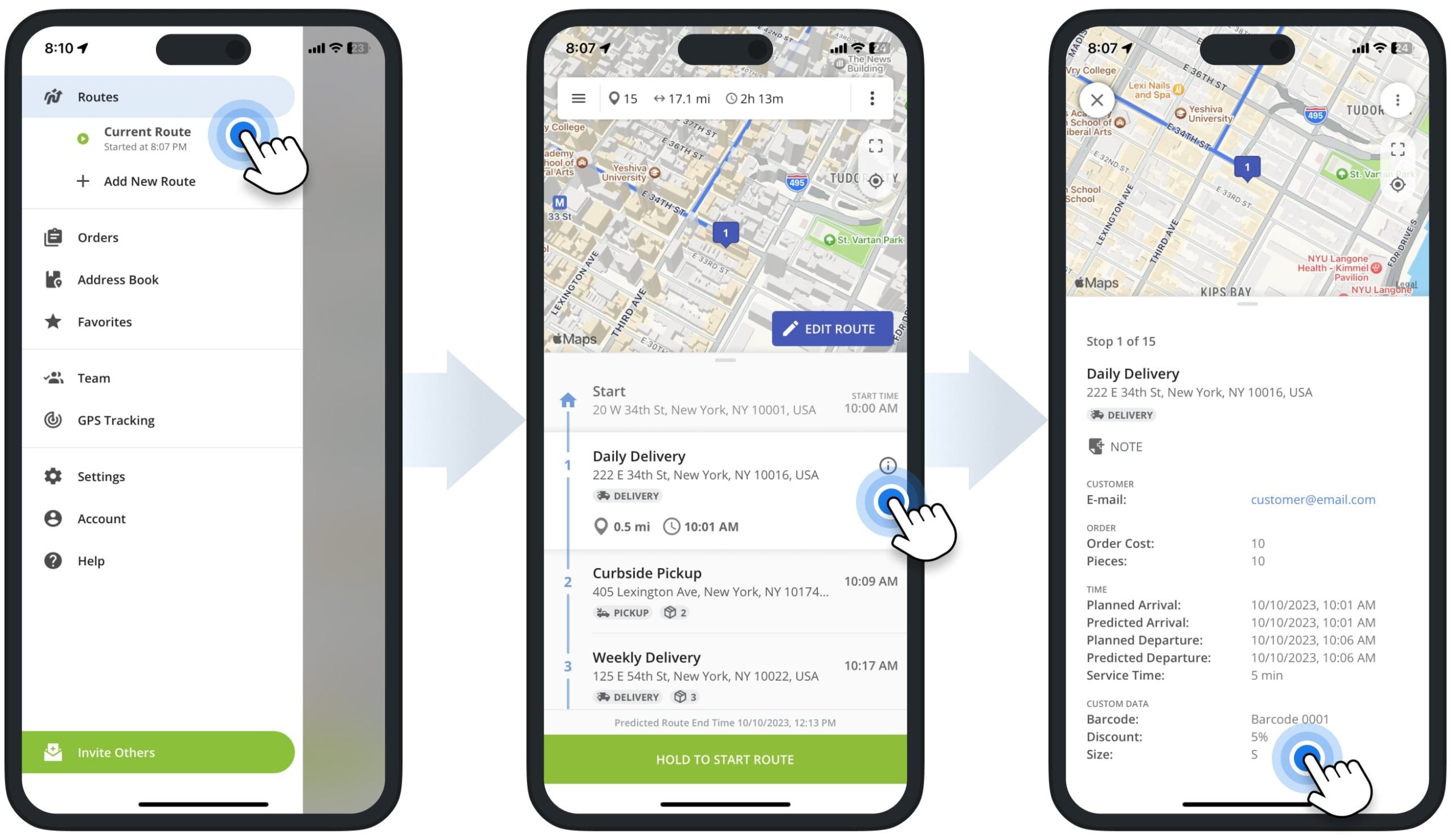 View Custom Data for route stops in Route4Me’s iPhone and Android mobile route planning apps.