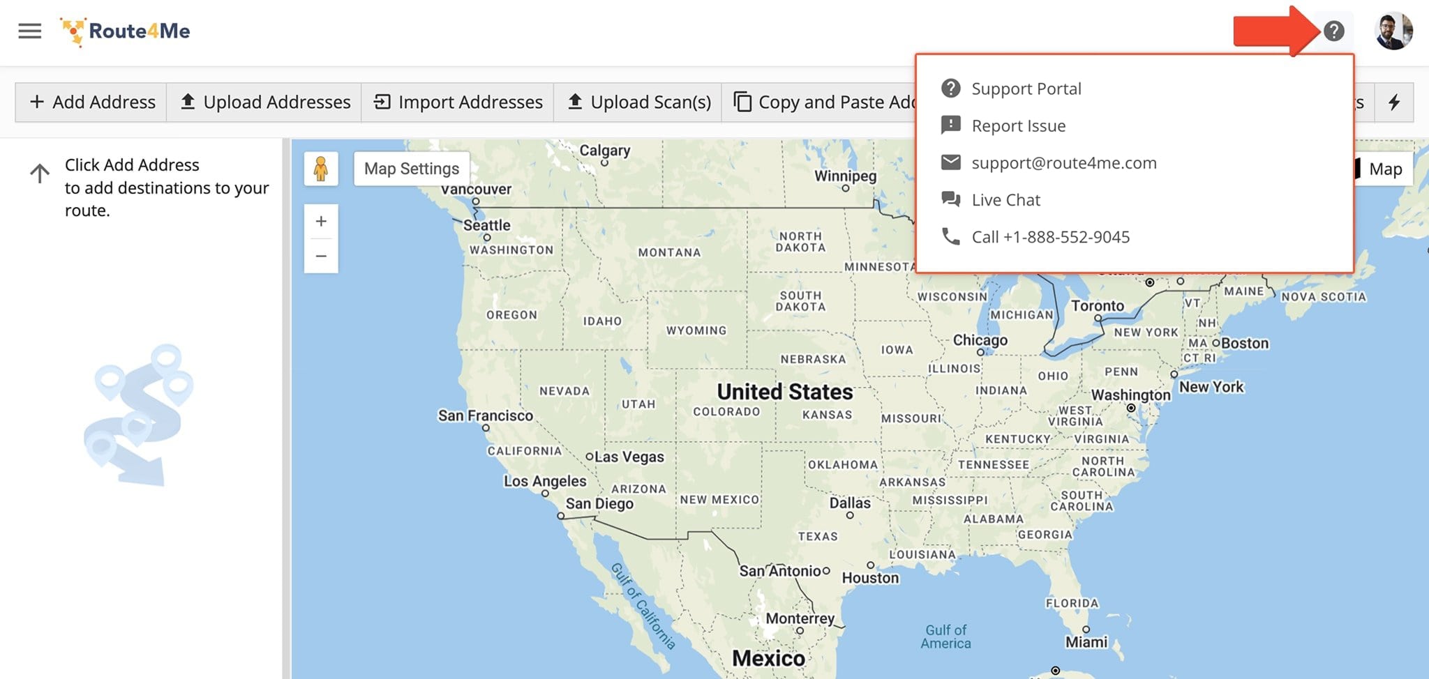 Contact the Route4Me Customer Success Team as a signed-in user and get software help via Phone, Live Chat, or Contact Form.