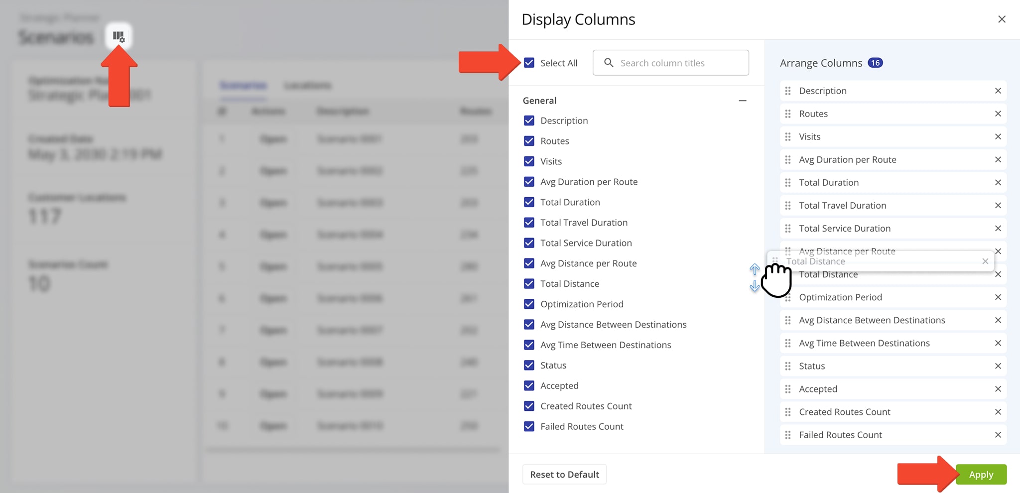 Just like the Strategic Planner, you can customize the data shown for your Scenarios.