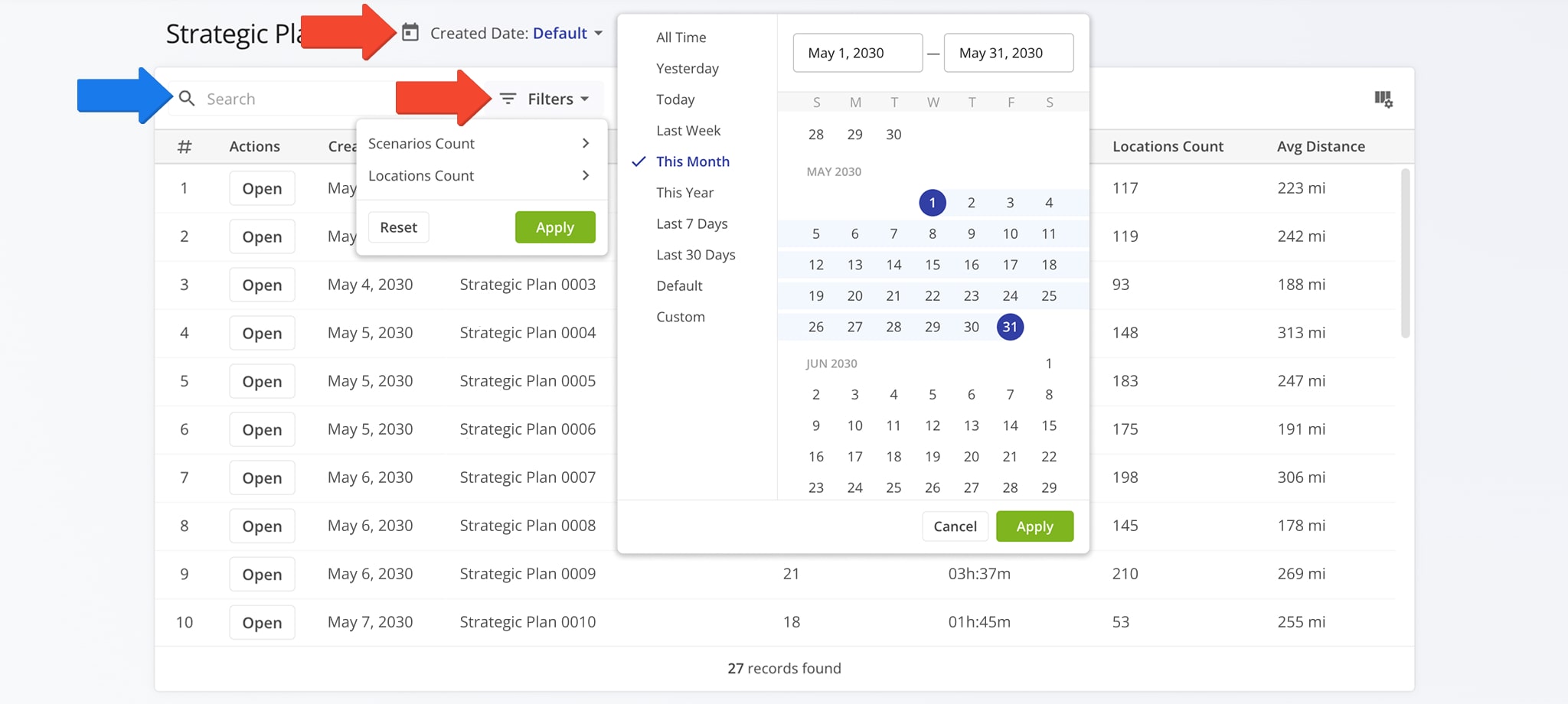 To find a specific strategic plan on your account, you can use custom filters or search for a plan.