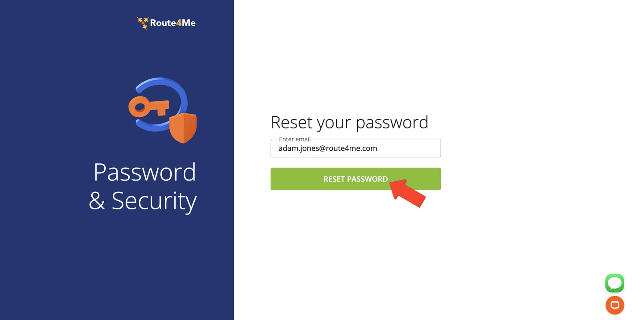 Reset account password to Route4Me Web Platform account via email reset link.