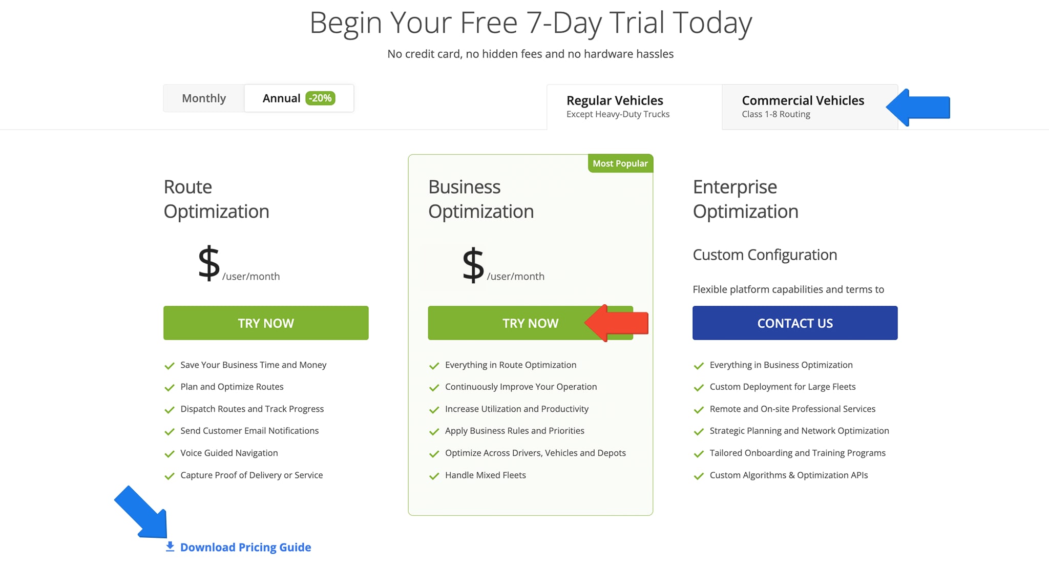 On Route4Me's Pricing Page, you can find the available Route4Me Subscription Packages and their pricing. To start your subscription, simply select the preferred plan and get a free route planning software trial.