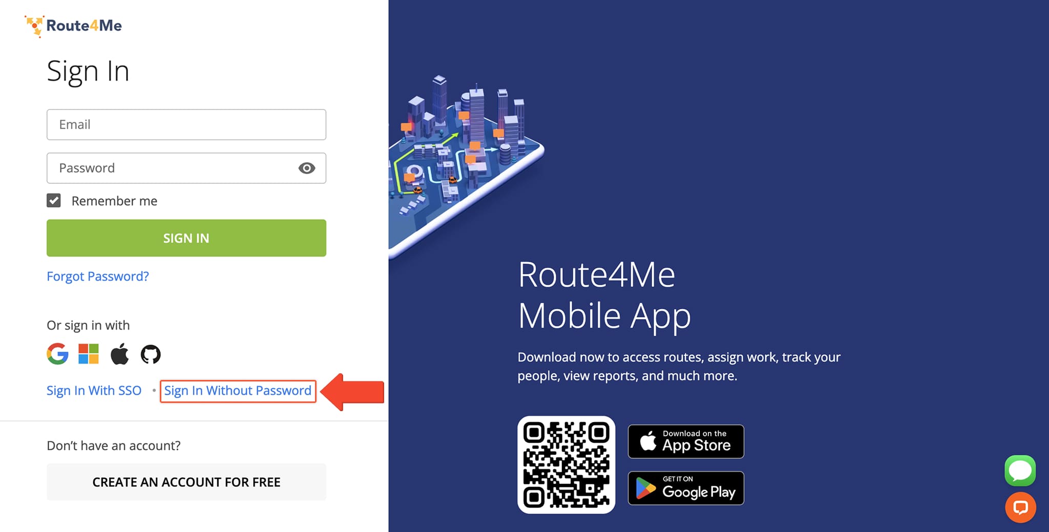Route4Me Passwordless Sign-In: Log into the Route4Me Web Platform account without a password using an email link.