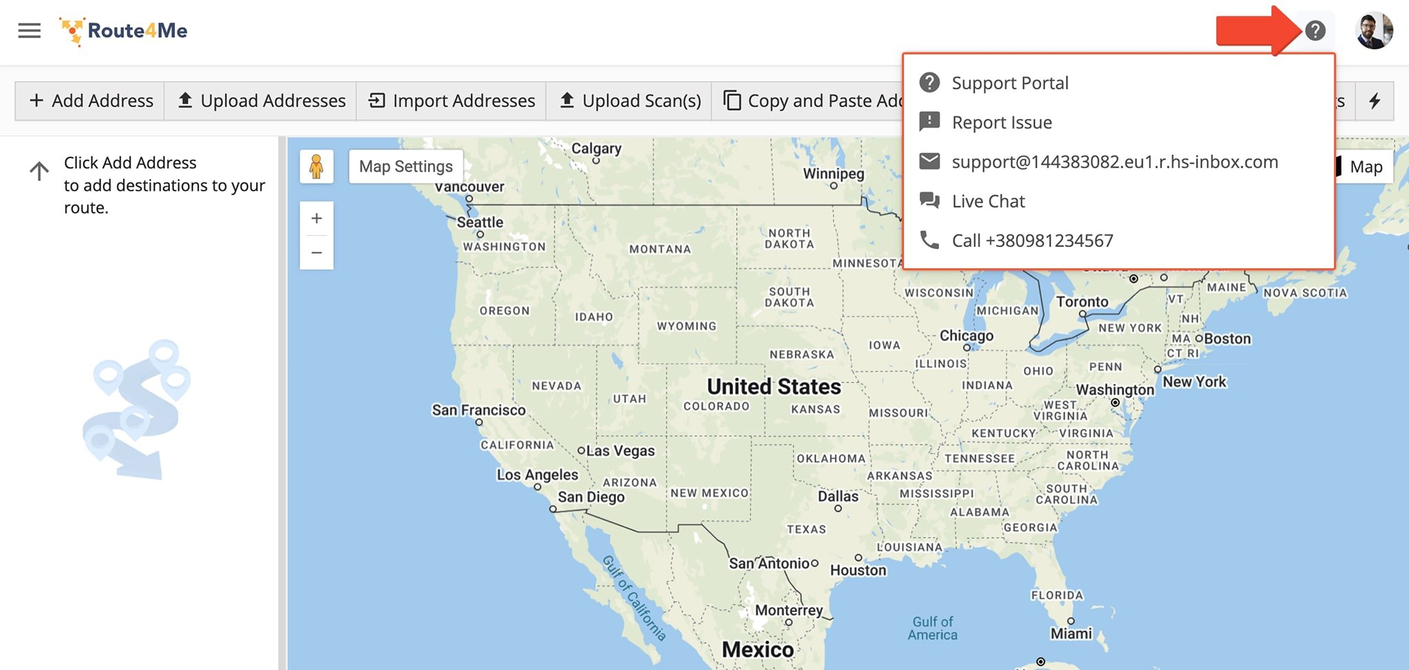 Contact the Route4Me Customer Success Team as a signed-in user and get software help via Phone, Live Chat, or Contact Form.
