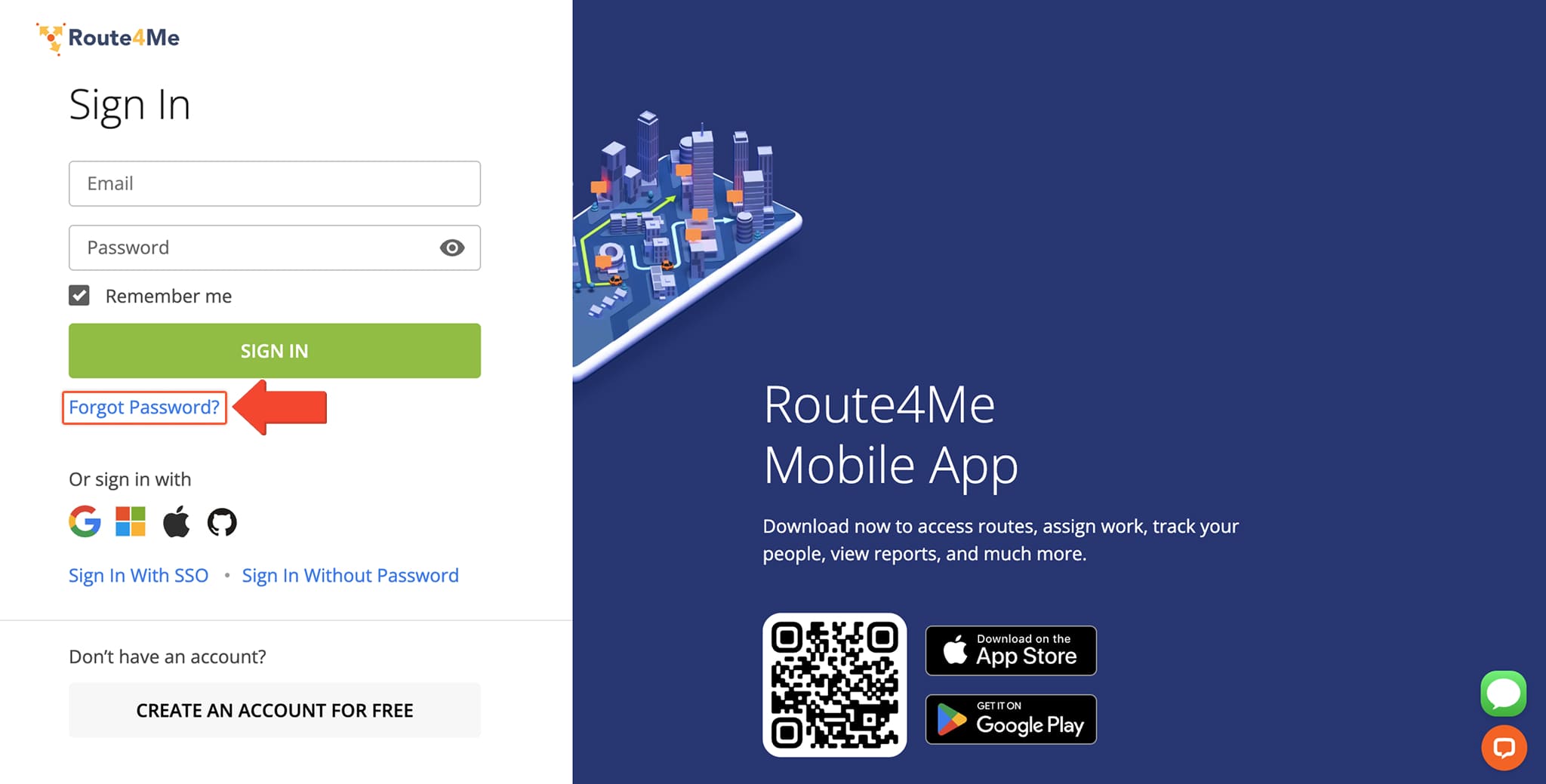 Route4Me Web Platform account password reset.